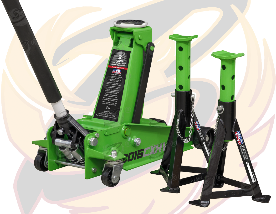 Sealey 3 Tonne Quick Li Foot Trolley Jack & Axle Stands ( 3015CXHV )