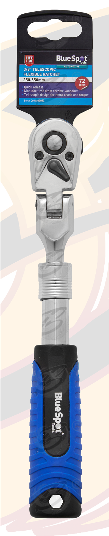 BlueSpot 3/8" Drive 72 Tooth Extendable Flexible Ratchet Handle ( 250mm - 350mm ) ( 02031 )