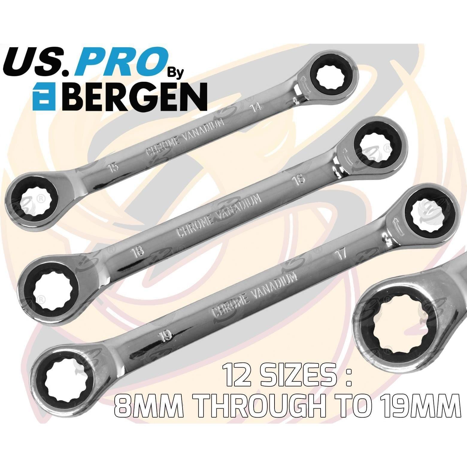 US PRO 6PCS 72 TOOTH DOUBLE END RATCHET SPANNERS 8MM - 19MM