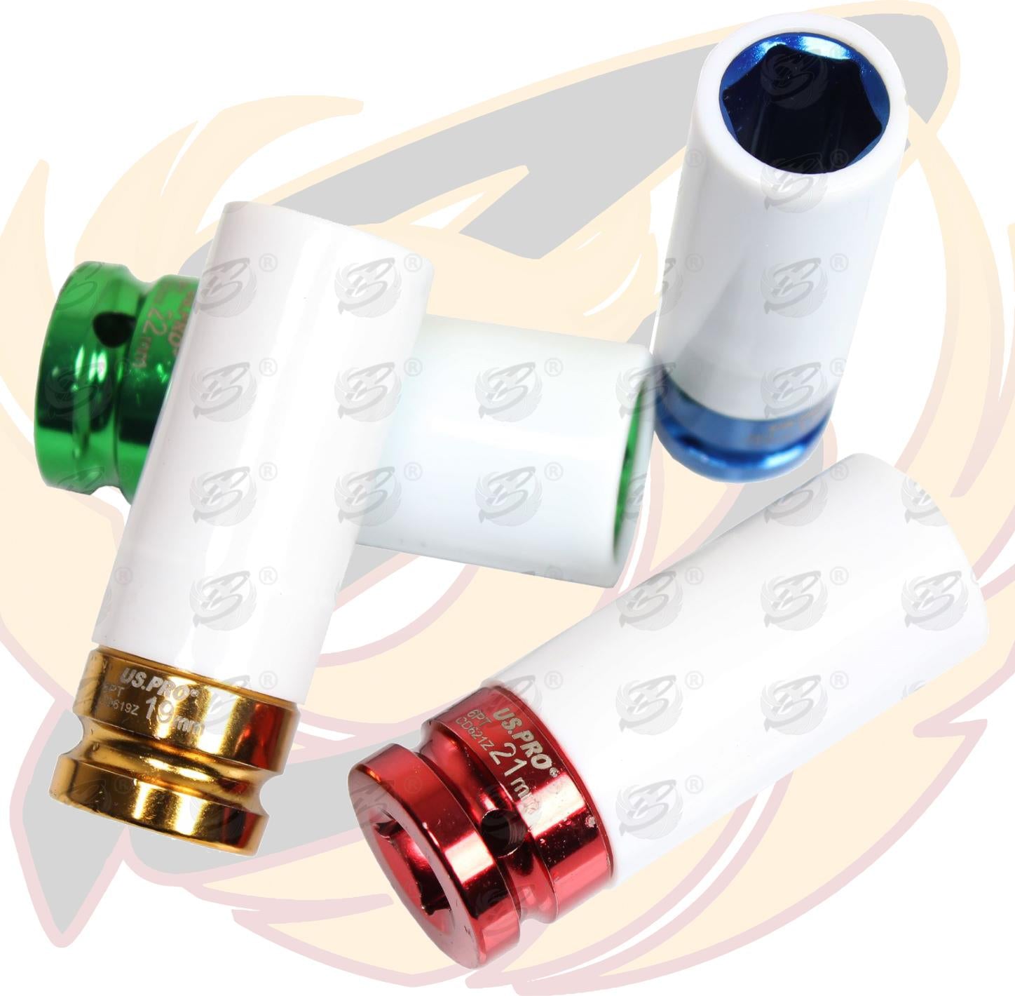 US PRO 4PCS 1/2" DRIVE 6 POINT ALLOY WHEEL NUT SOCKETS 17MM - 22MM