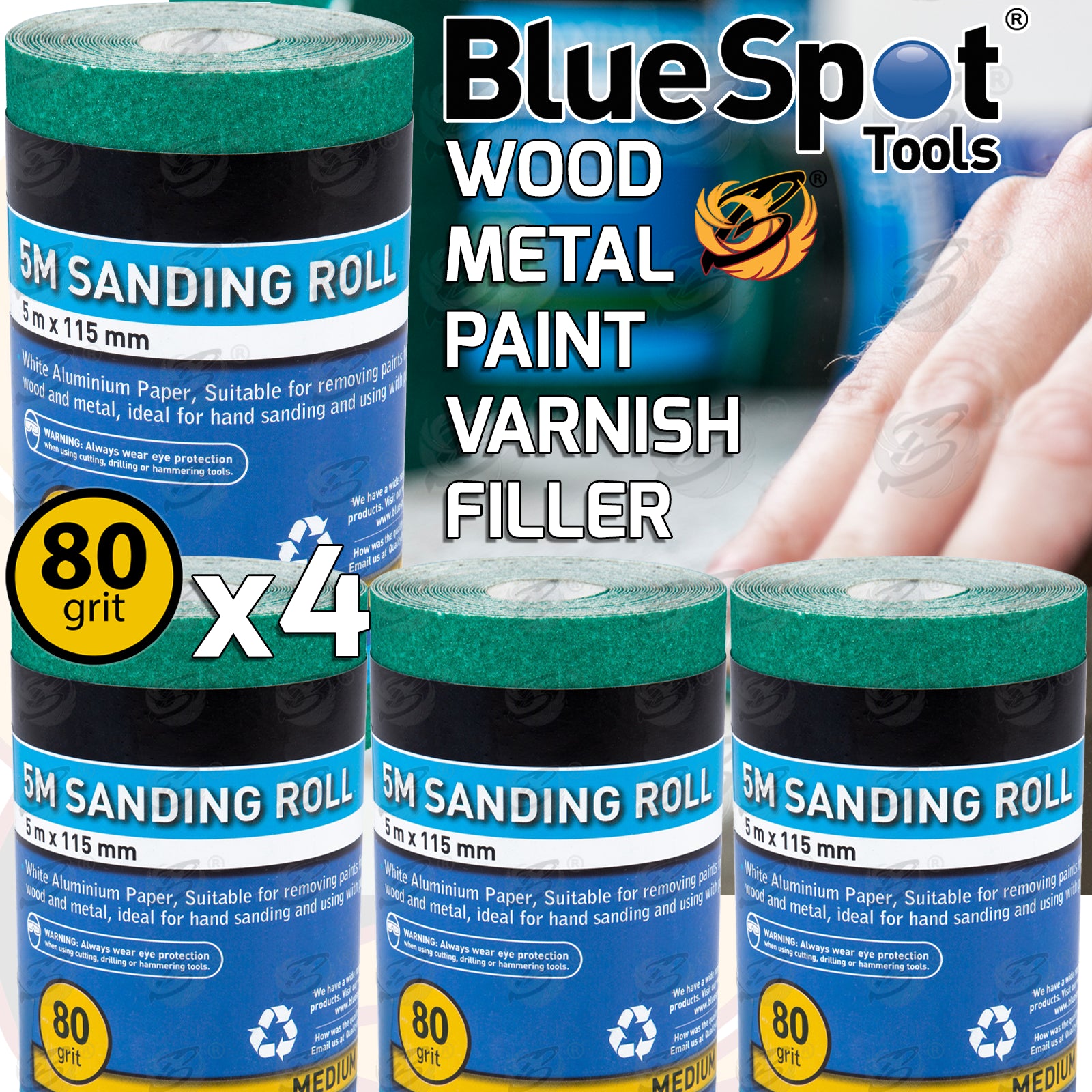 BLUESPOT 80 GRIT SANDING ROLL ( 5M x 115MM ) ( 4 ROLLS )