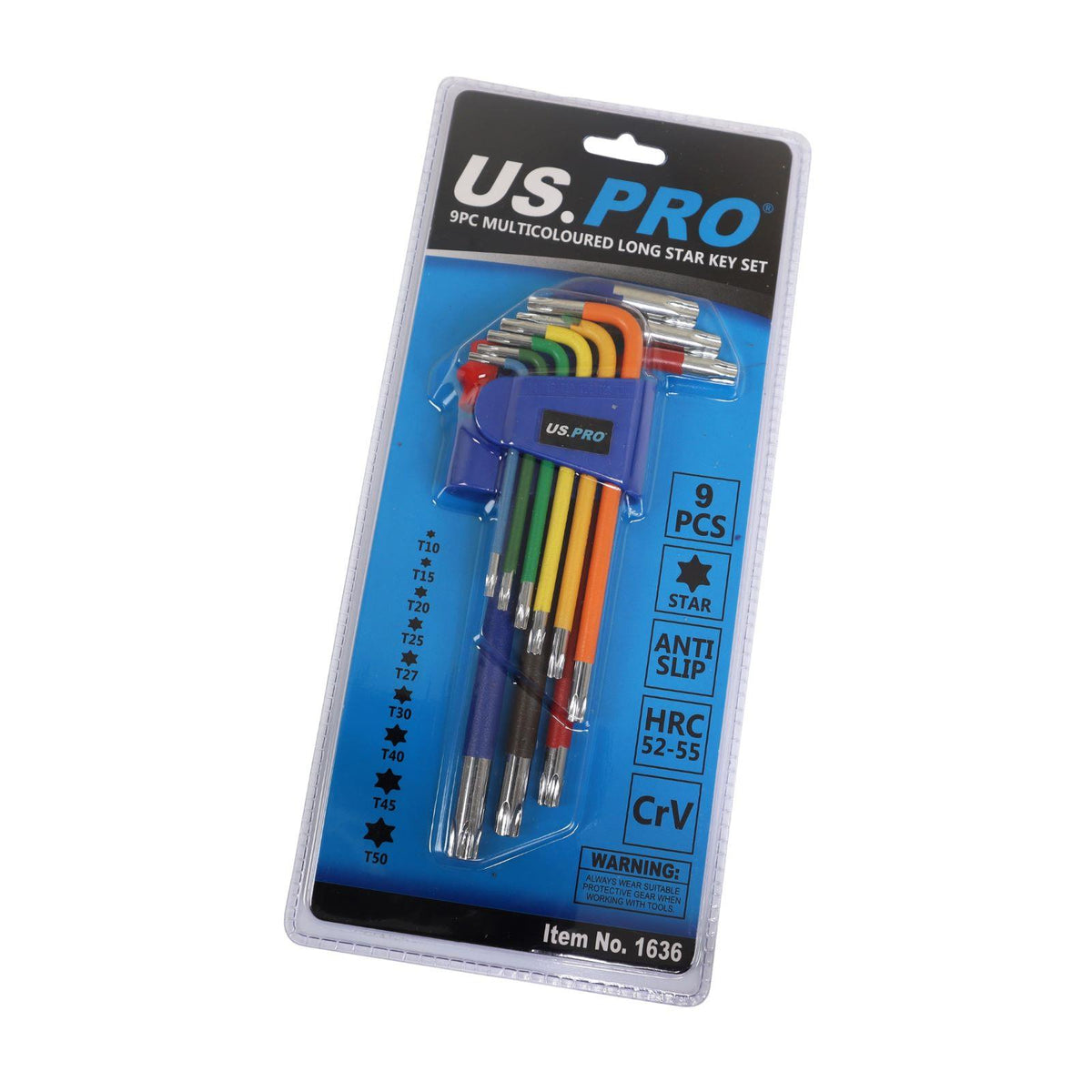 Us Pro 9 Piece Stubby Colour Coded Torx / Star Key Set ( T10 - T50 ) 1635