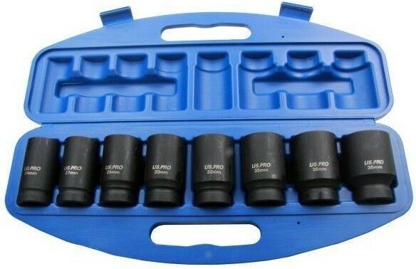 US PRO 8PCS 3/4" DRIVE 6 POINT DEEP IMPACT SOCKETS 24MM - 38MM