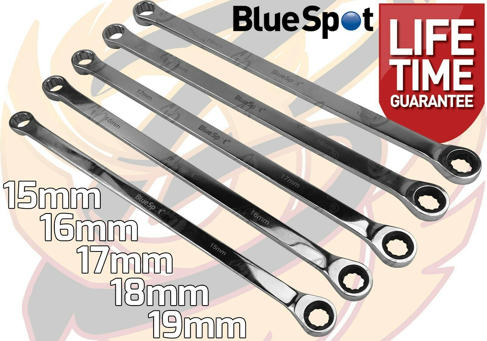 BLUESPOT 10PCS SINGLE RING EXTRA LONG RATCHET AVIATION SPANNERS 8MM - 19MM