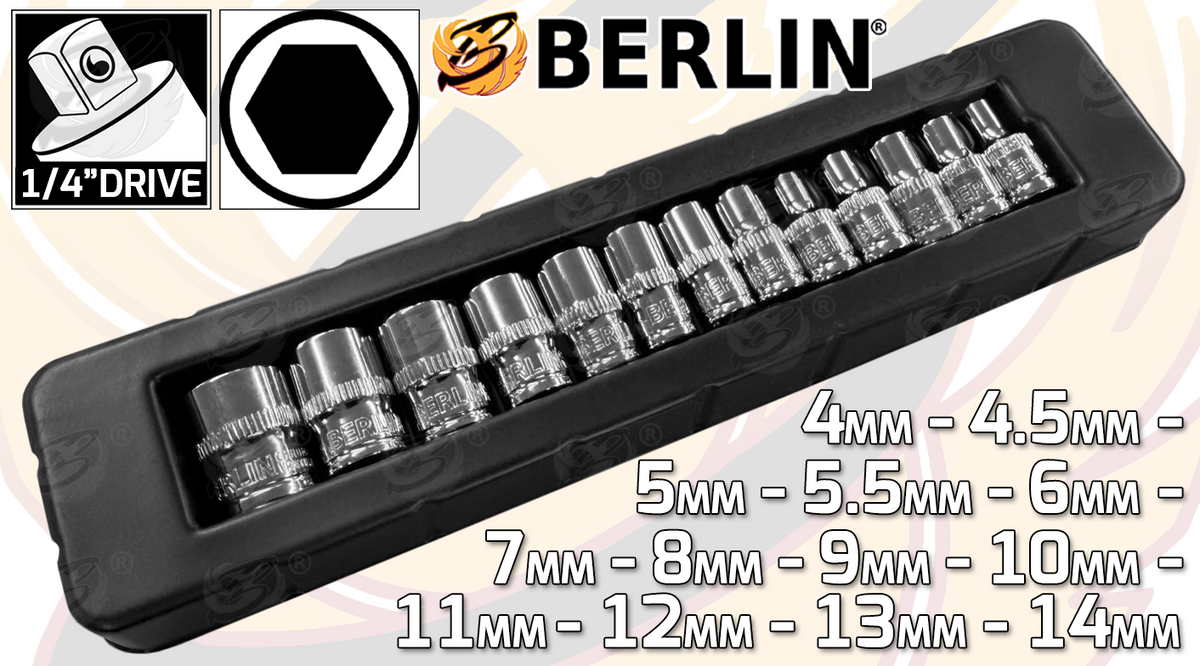 Berlin 13 Piece 1/4" Drive 6 Point Shallow Sockets 4mm - 14mm BER015