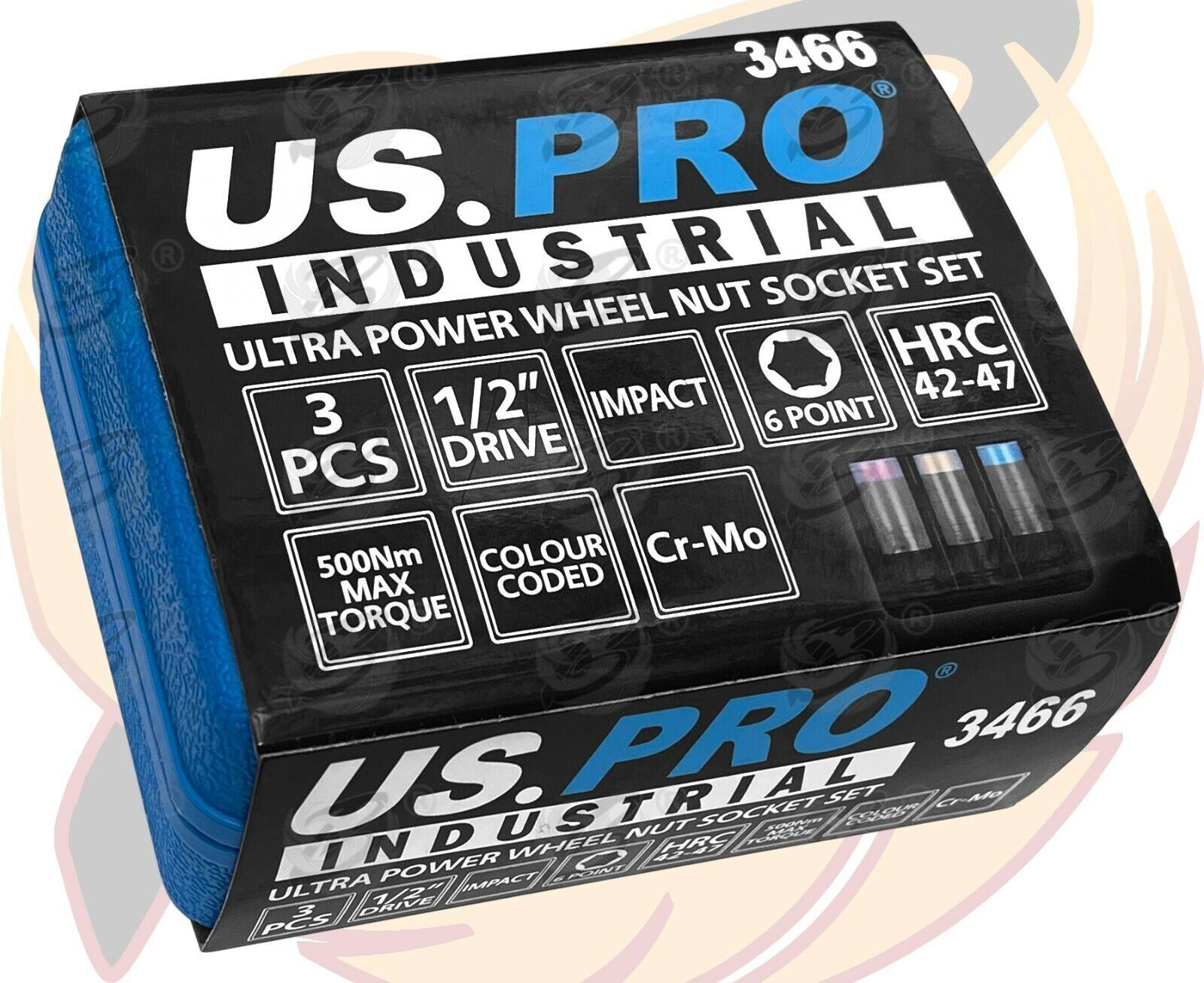 US PRO INDUSTRIAL 3PCS 1/2" DRIVE IMPACT ALLOY WHEEL NUT SOCKETS 17MM - 21MM