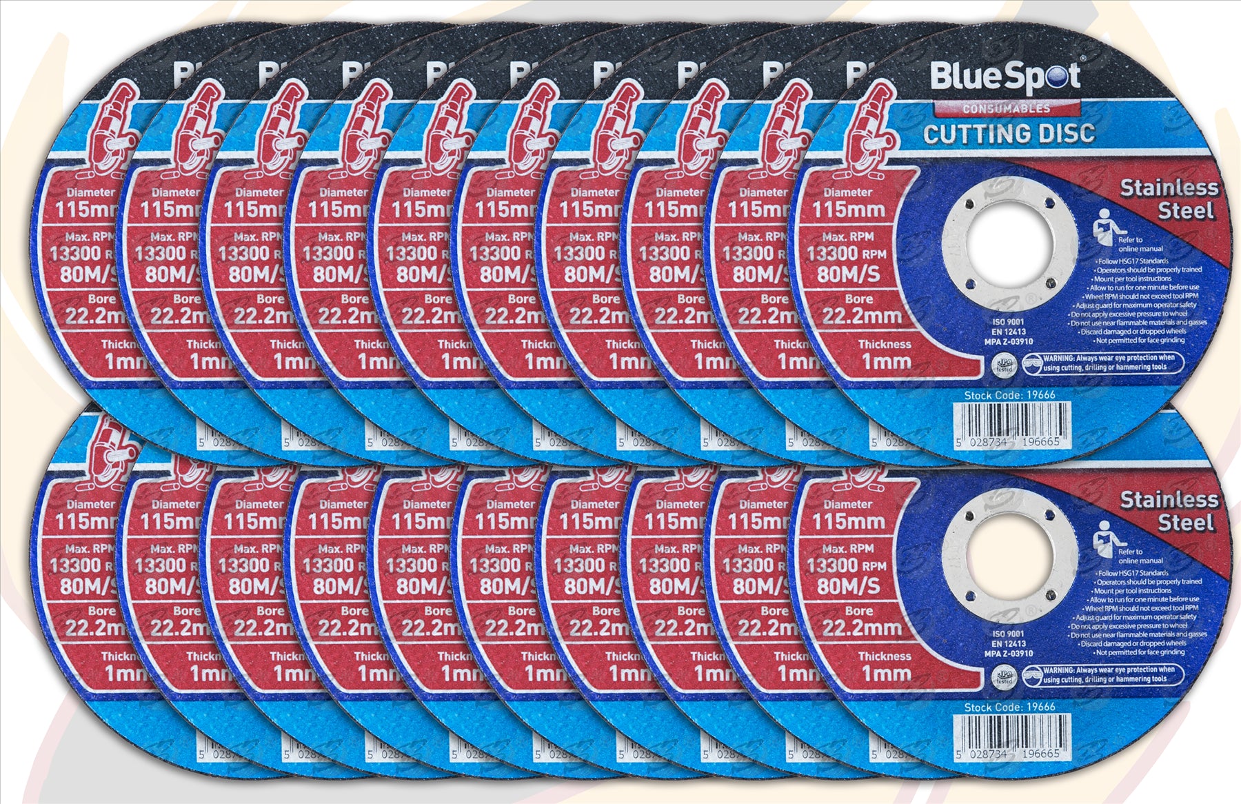 BLUESPOT 1MM THICK STAINLESS STEEL CUTTING DISCS ( X 20 DISCS )