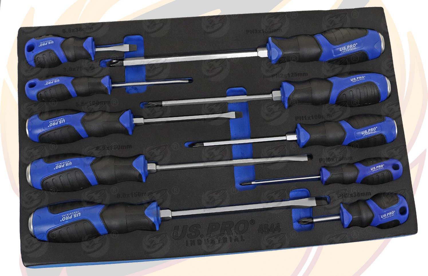 US Pro Industrial 10 Piece Magnetic Go Through Screwdriver Set ( Slotted - PHillips ) 4544