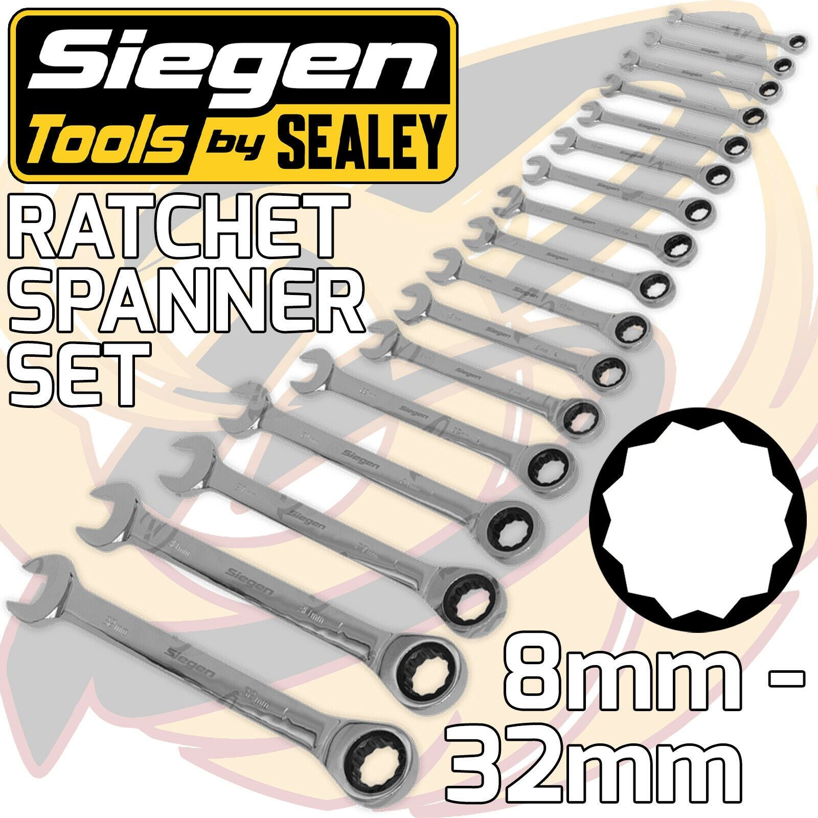 SEALEY 17PCS COMBINATION RATCHET SPANNER SET 8MM - 32MM