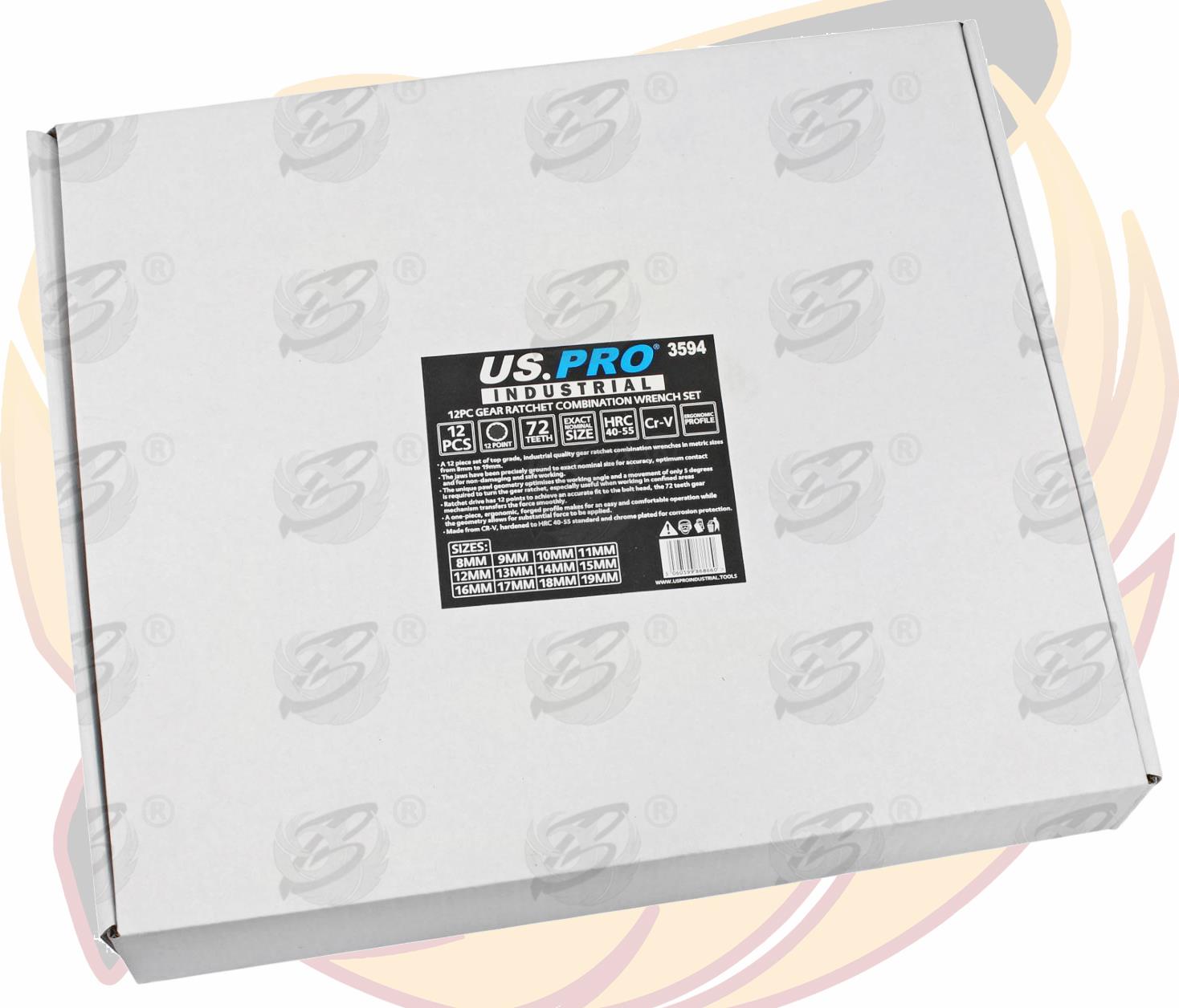 US PRO 12PCS COMBINATION RATCHET SPANNER SET 8MM - 19MM