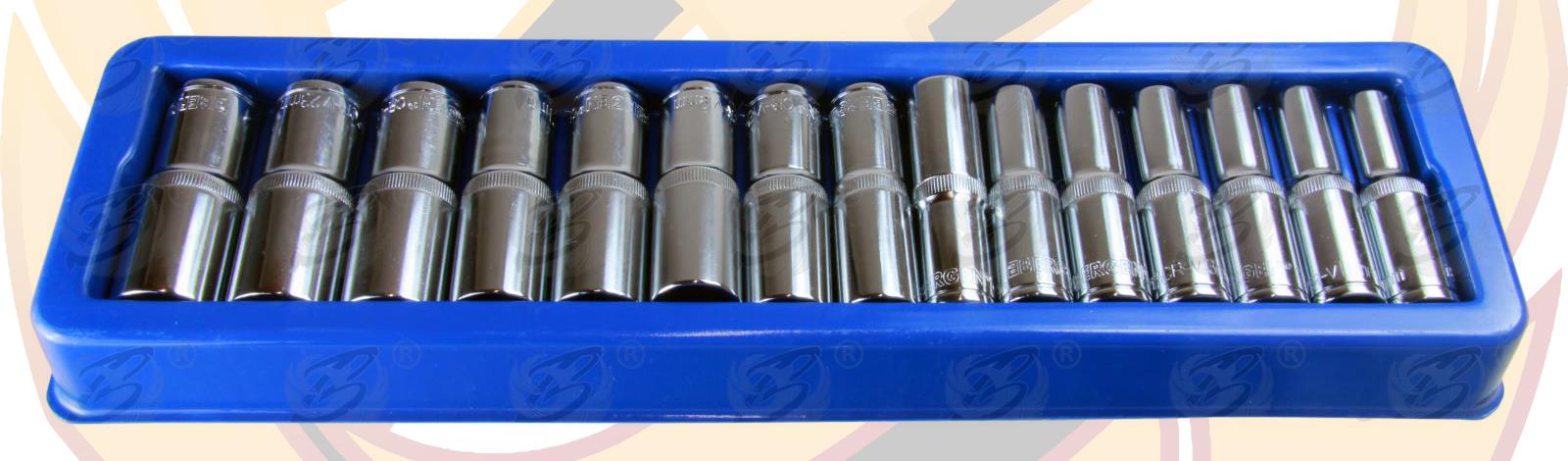 BERGEN 15PCS 1/2" DRIVE 6 POINT DEEP SOCKETS 10MM - 24MM