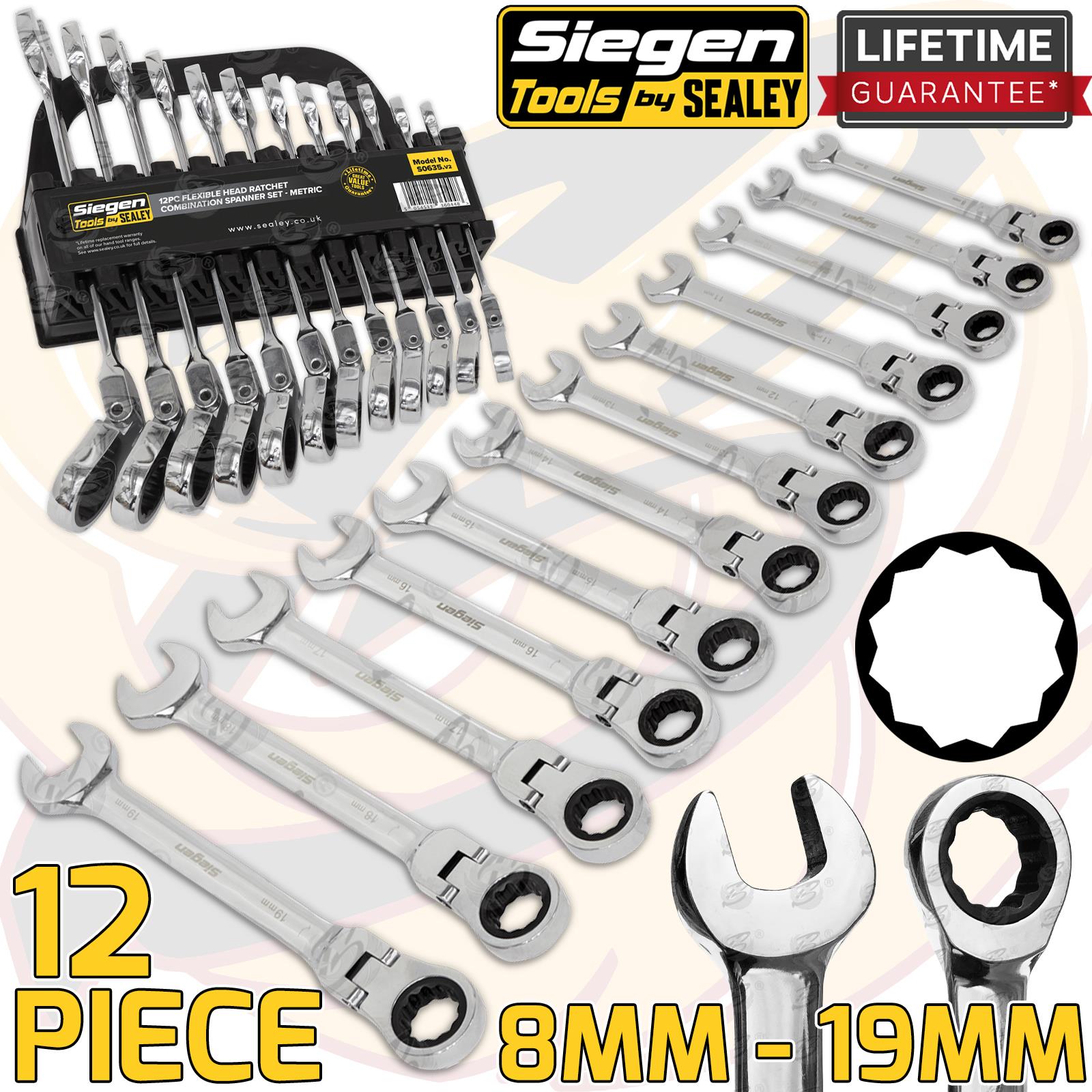 SIEGEN 12PCS COMBINATION FLEXIBLE RATCHET SPANNER SET 8MM - 19MM