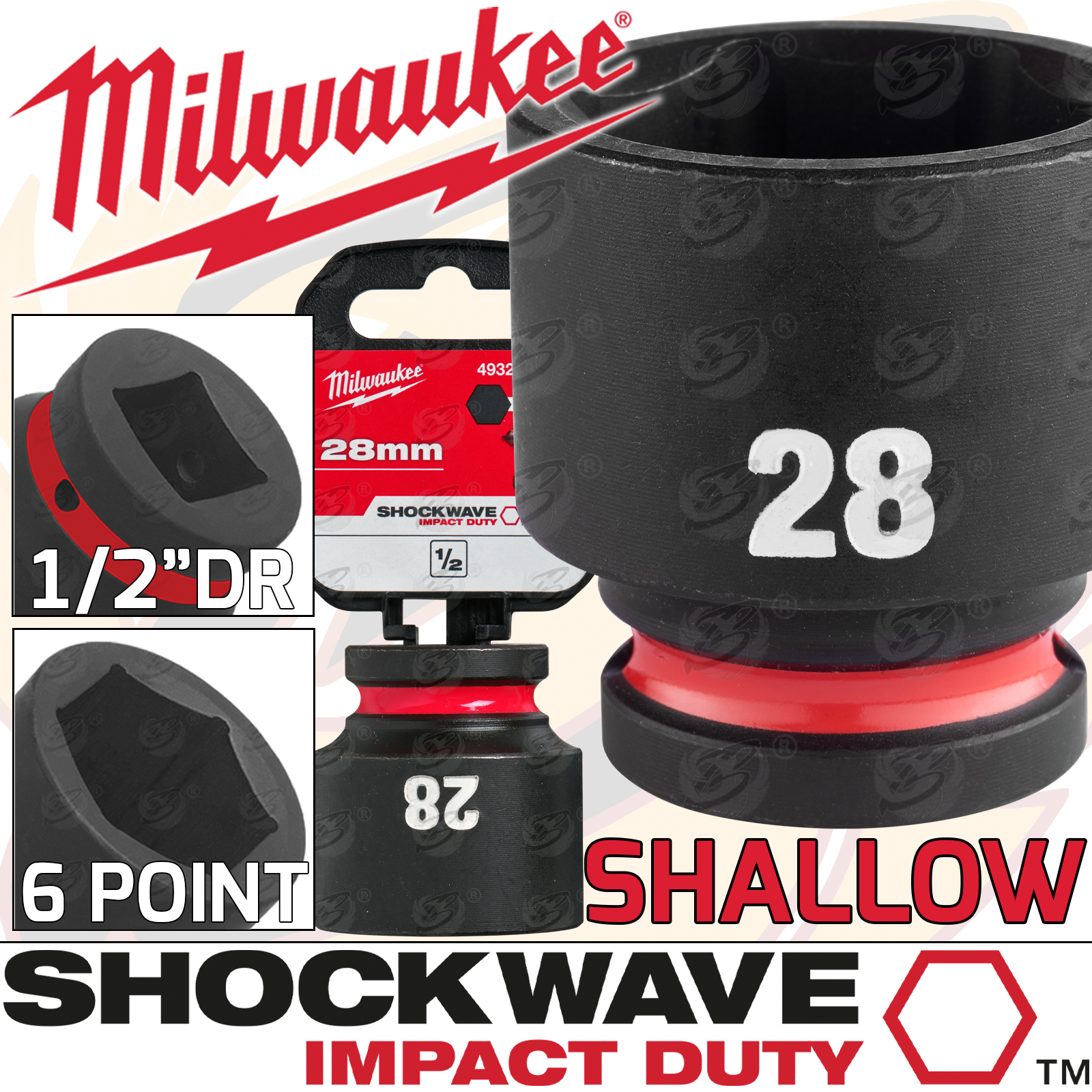 Milwaukee 28mm 1/2" Drive 6 Point Shallow Impact Socket ( Single ) ( 4932480322 )