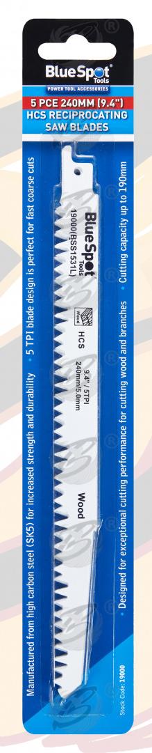 BlueSpot 5 Piece 240mm Reciprocating Saw Blades 5Tpi ( 19000 )