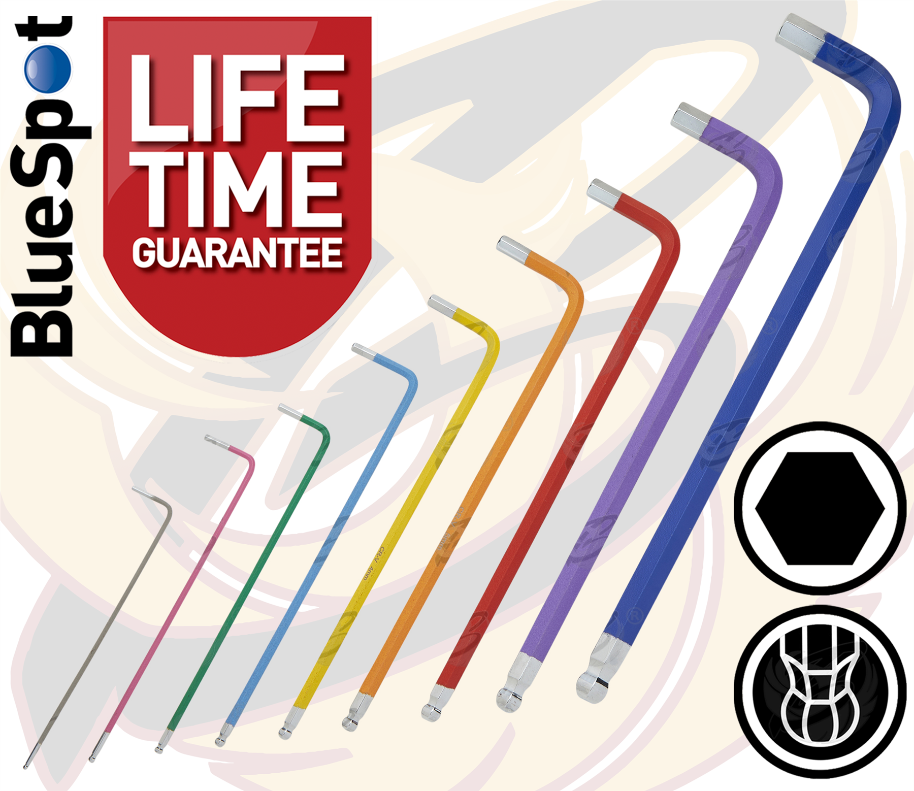 BlueSpot 9 Piece Extra Long Colour Coded Ball End Hex Key Set ( H1.5 - H10 ) ( 15301 )