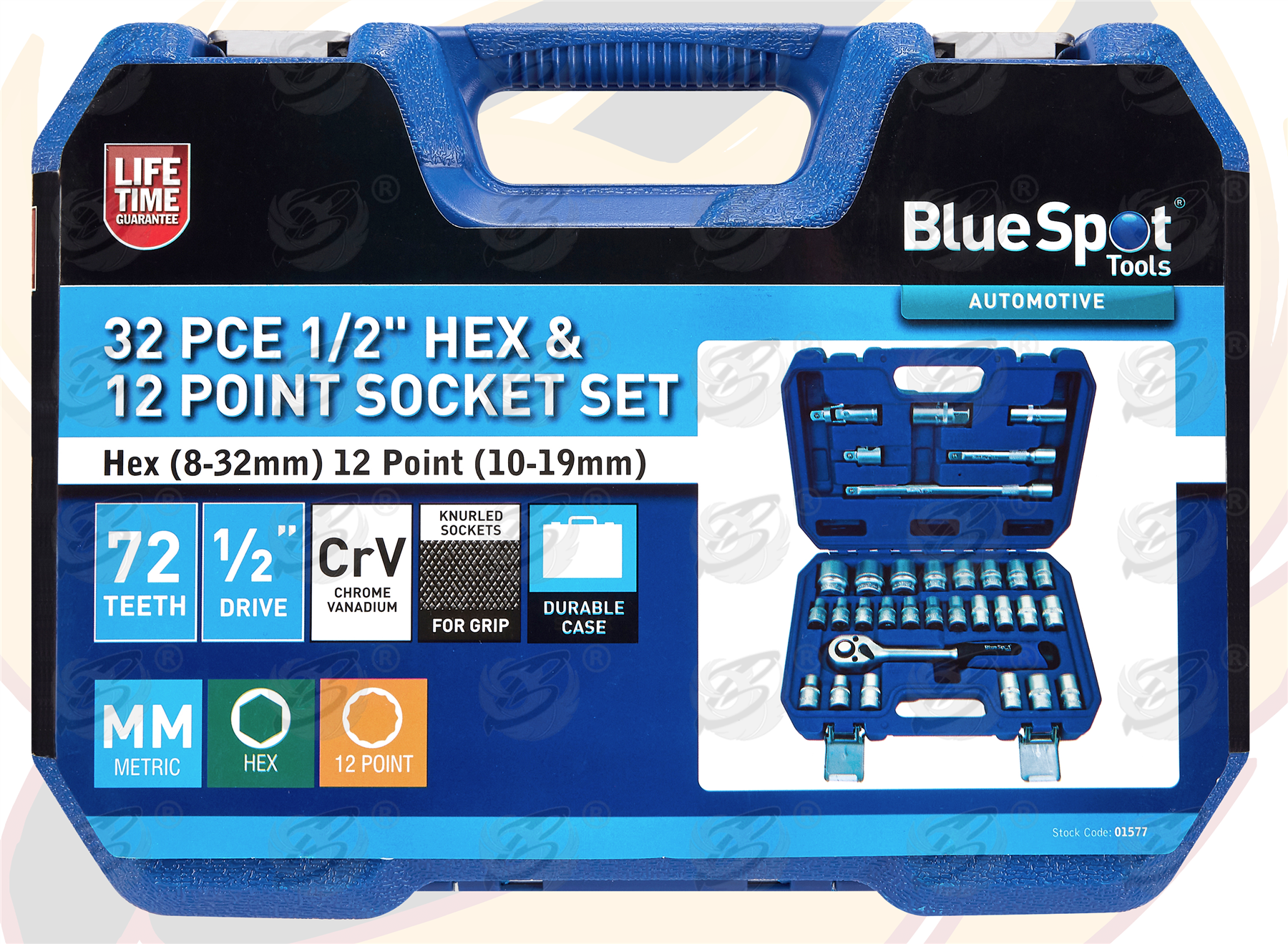 BlueSpot 32 Piece 1/2"Drive 6 Point & 12 Point Socket Set 8mm - 32mm ( 01577 )