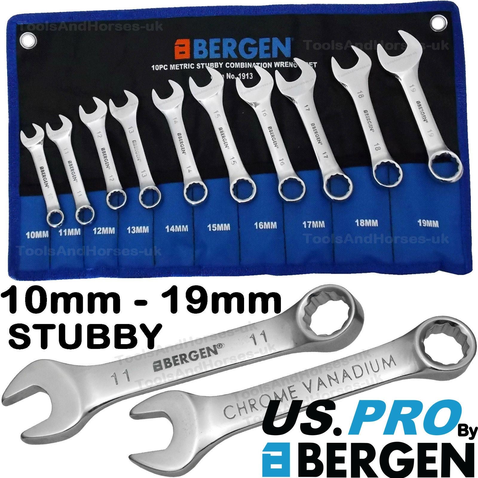 US PRO 10PCS STUBBY COMBINATION SPANNER SET 10MM - 19MM