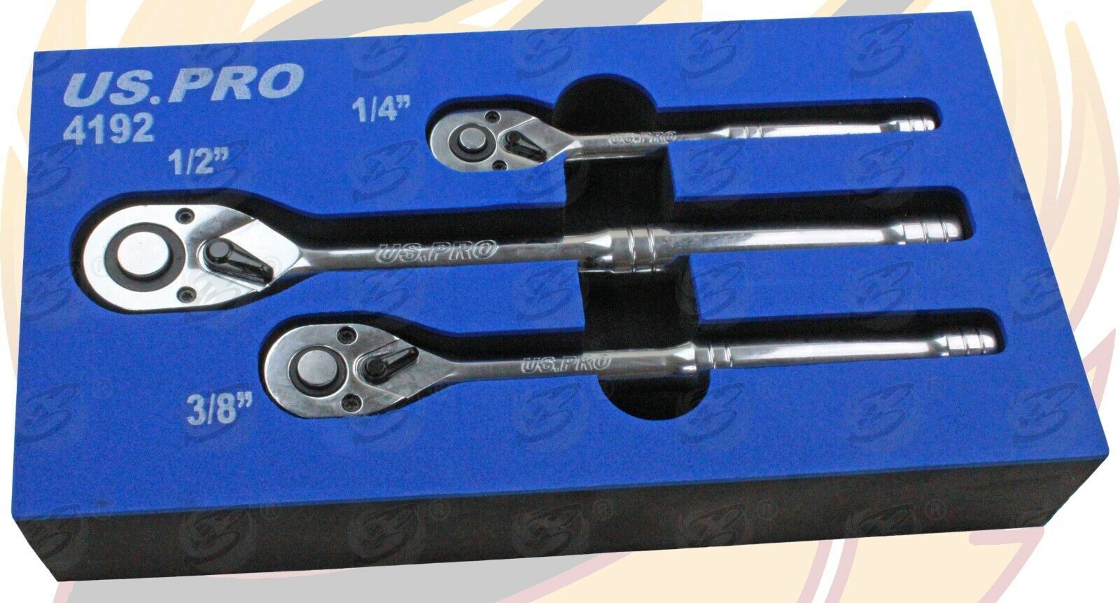 US Pro 3 Piece 1/4" & 3/8" & 1/2" Drive 72 Tooth Ratchet Handle Set 4192