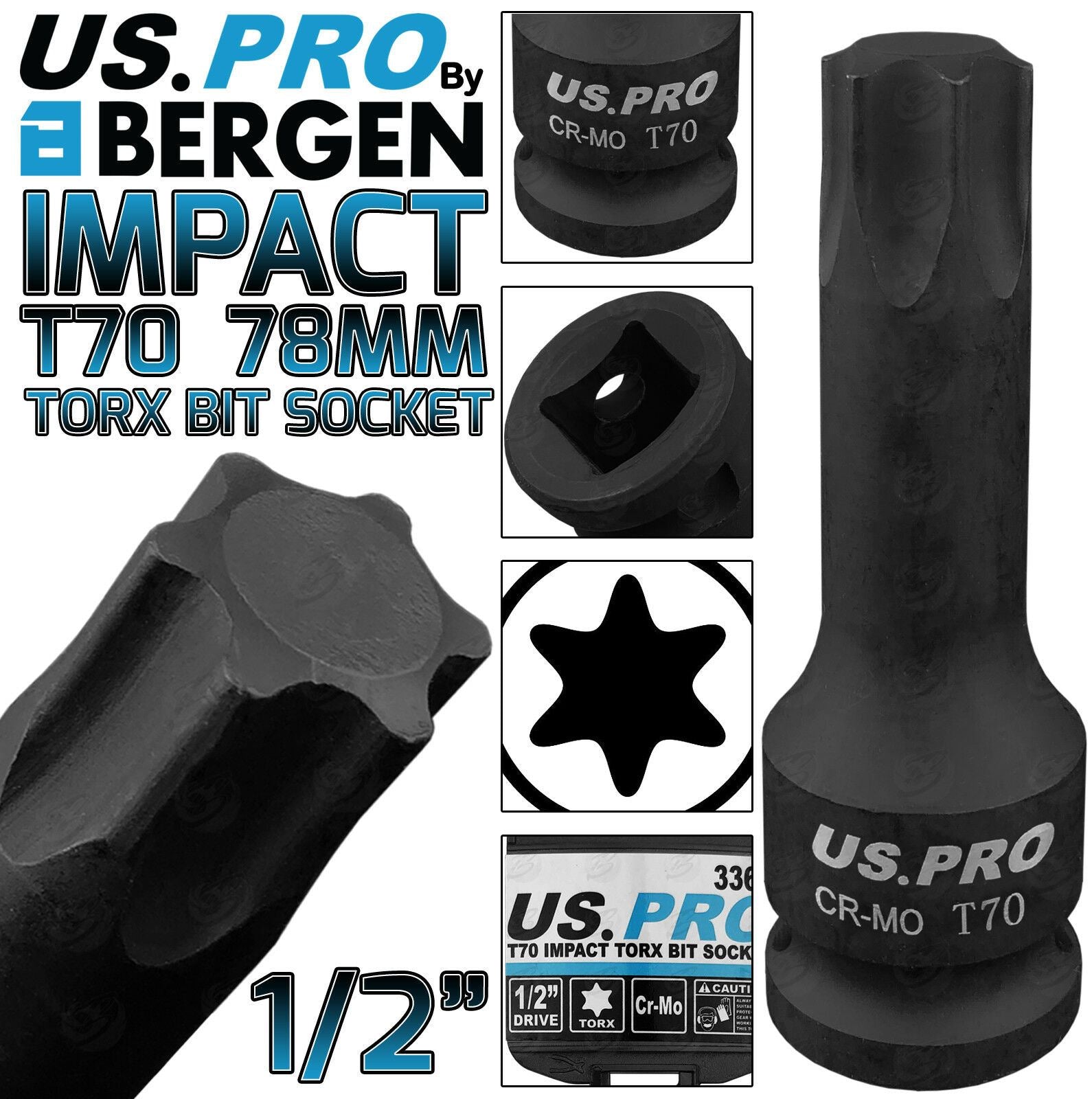 US PRO T70 1/2" DRIVE 78MM LONG IMPACT TORX BIT SOCKET ( SINGLE )