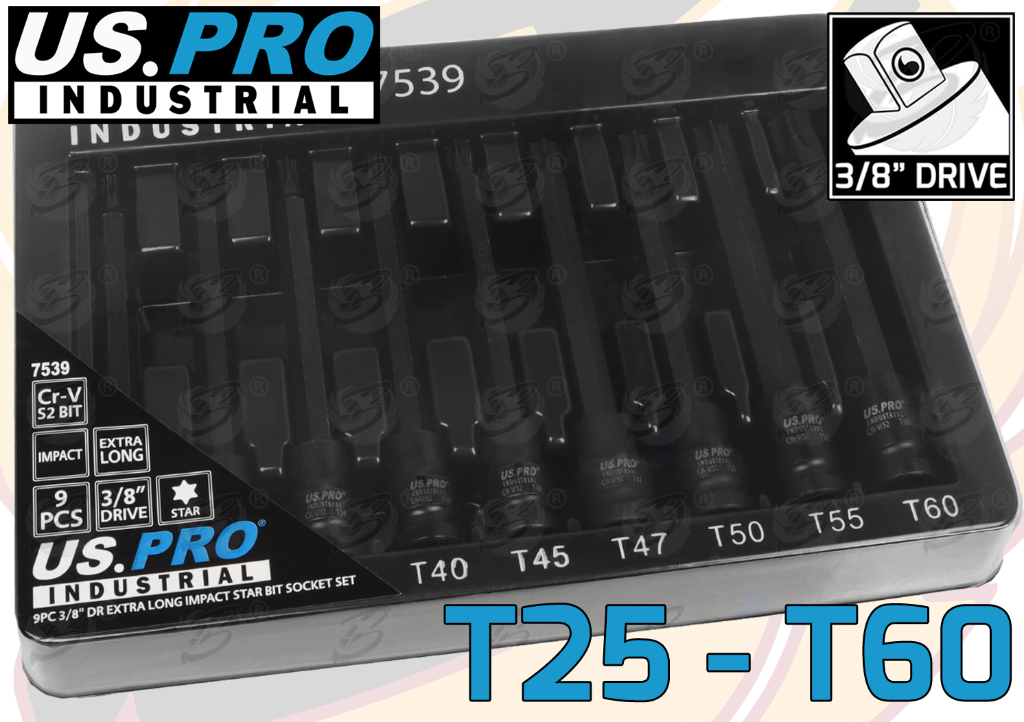 US PRO 25PCS 3/8" DRIVE EXTRA LONG IMPACT HEX - TORX - SPLINE BIT SOCKETS