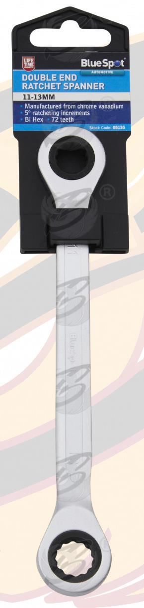 BLUESPOT 11MM x 13MM 72 TOOTH DOUBLE ENDED RATCHET SPANNER