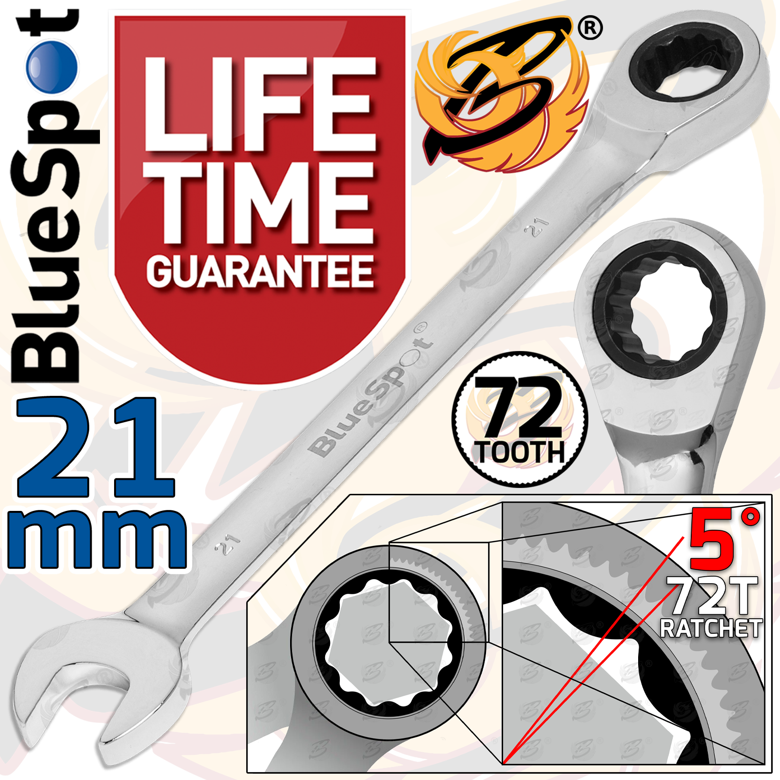 BlueSpot 21mm 72 Tooth Ratchet Spanner 05116