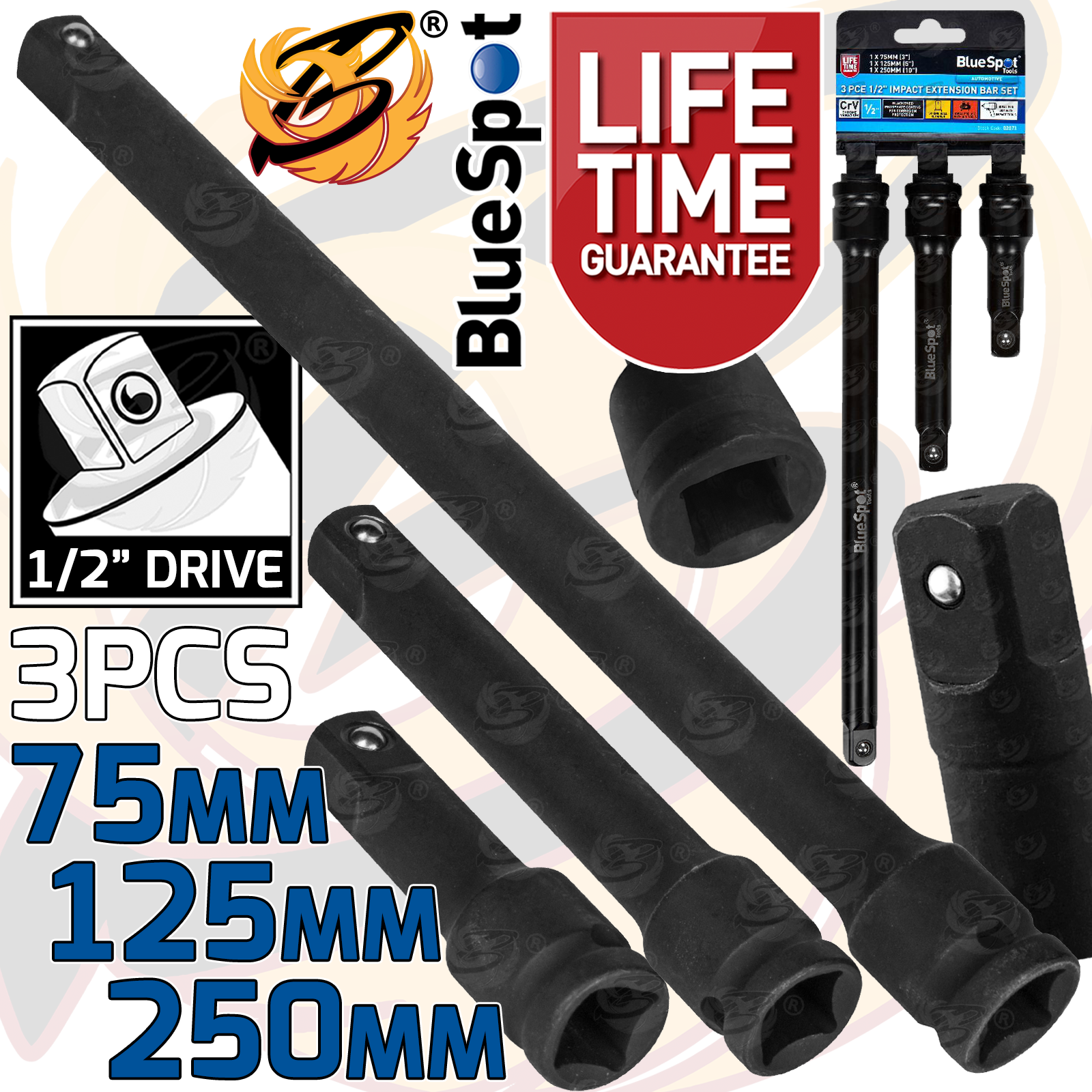 BlueSpot 3 Piece 1/2" Drive Impact Extension Bar Set ( 02071 )