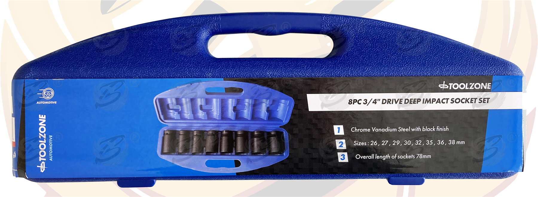Toolzone 8 Piece 3/4" Drive 6 Point Deep Impact Sockets 26mm - 38mm ( SS130 )