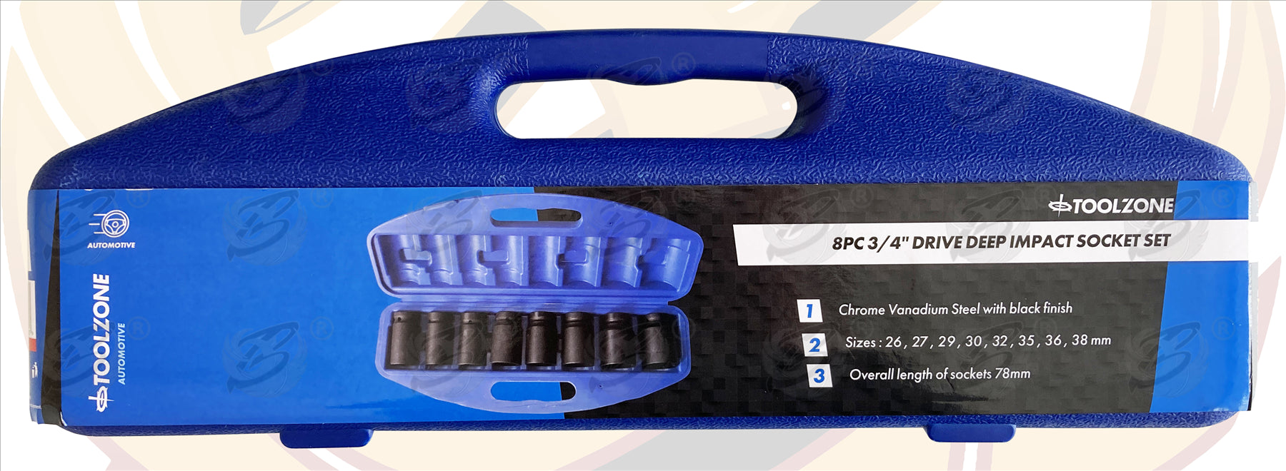 TOOLZONE 8PCS 3/4" DRIVE 6 POINT DEEP IMPACT SOCKETS 26MM - 38MM