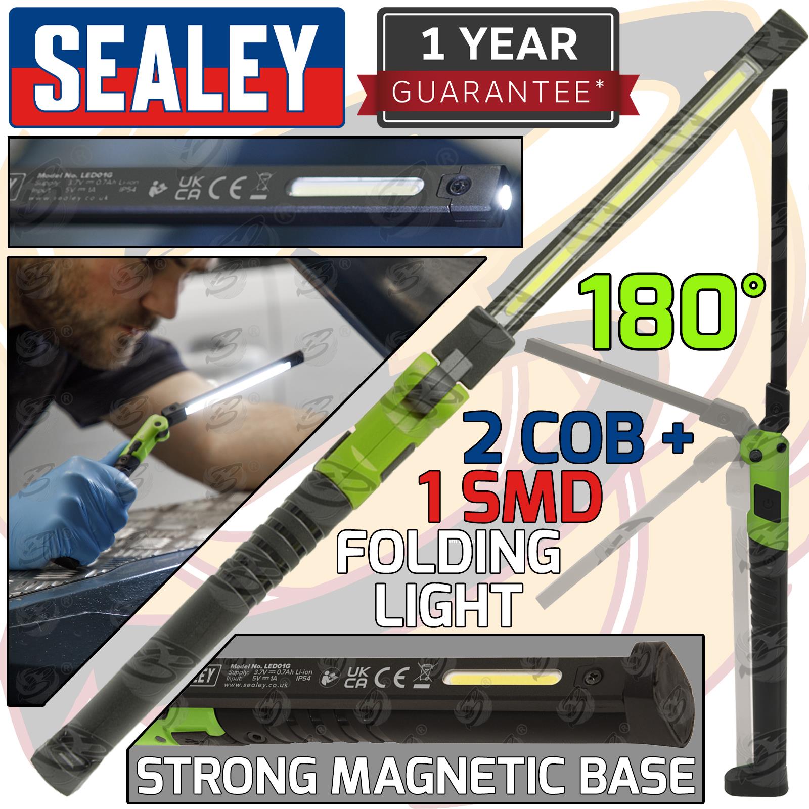 SEALEY RECHARGEABLE SMD LED LI - ION WORK LIGHT ( GREEN )