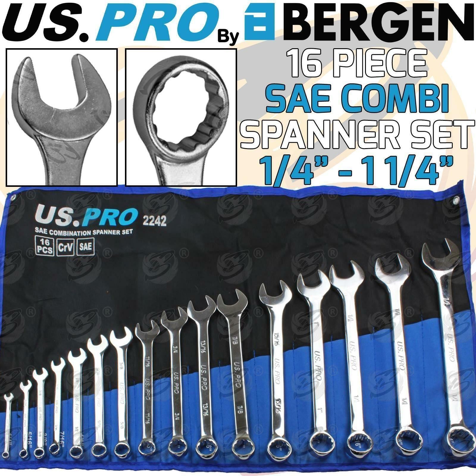 US Pro 16 Piece Sae Combinations Spanners 1/4" - 1 1/4" 2242