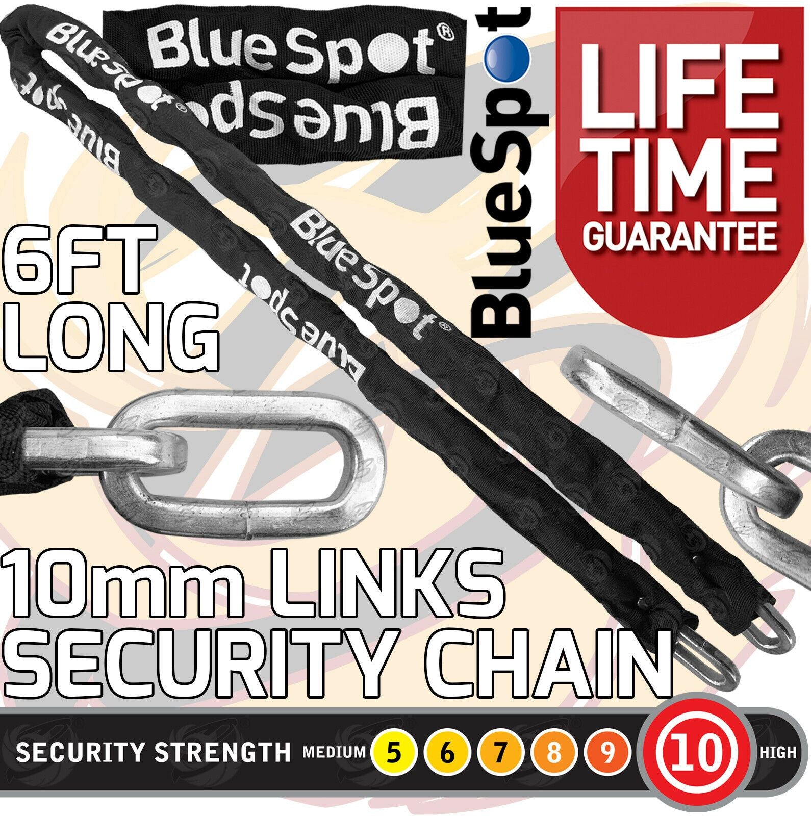BLUESPOT 6FT LONG 10MM LINKS SECURITY CHAIN