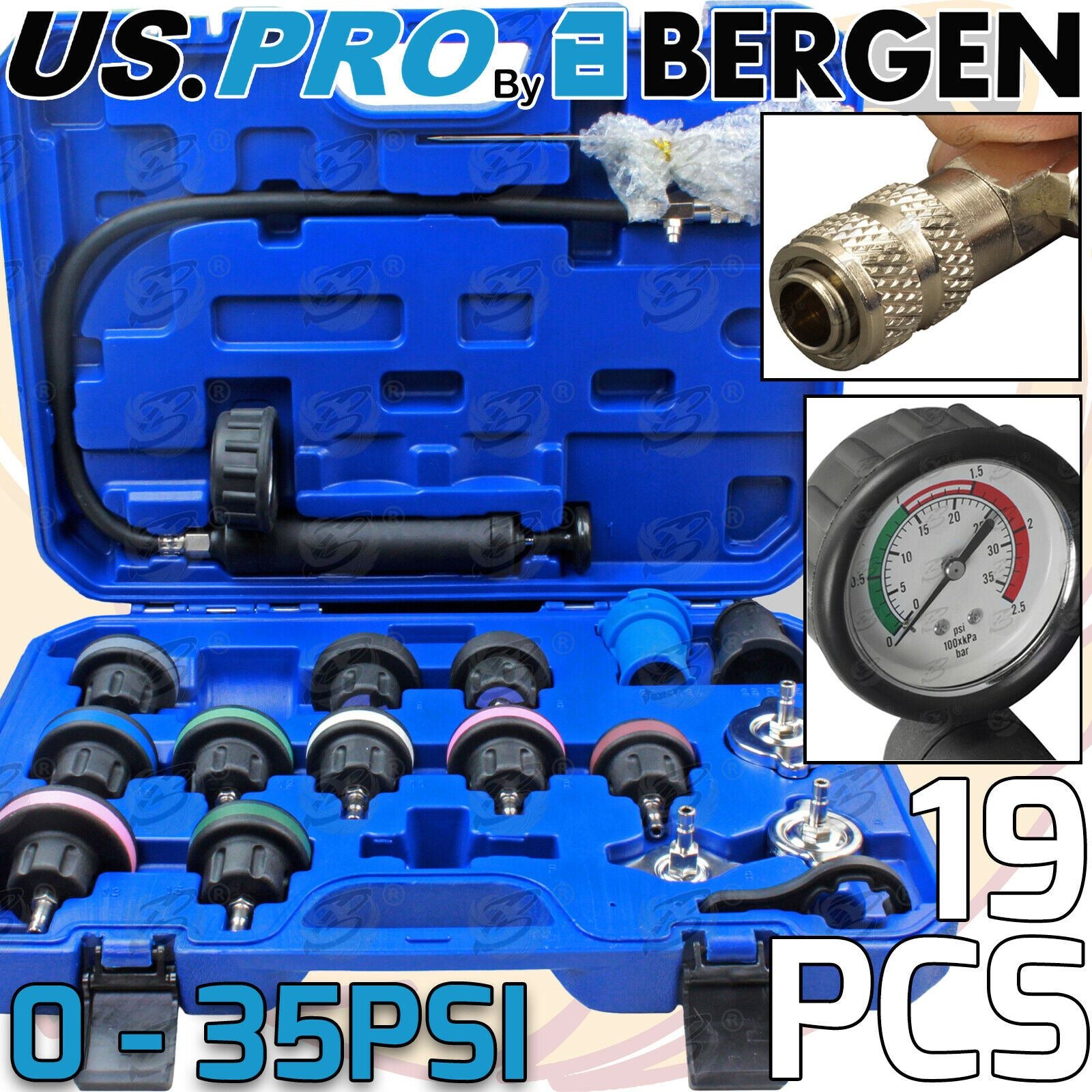 US PRO 19PCS COOLANT SYSTEM PRESSURE TESTER KIT