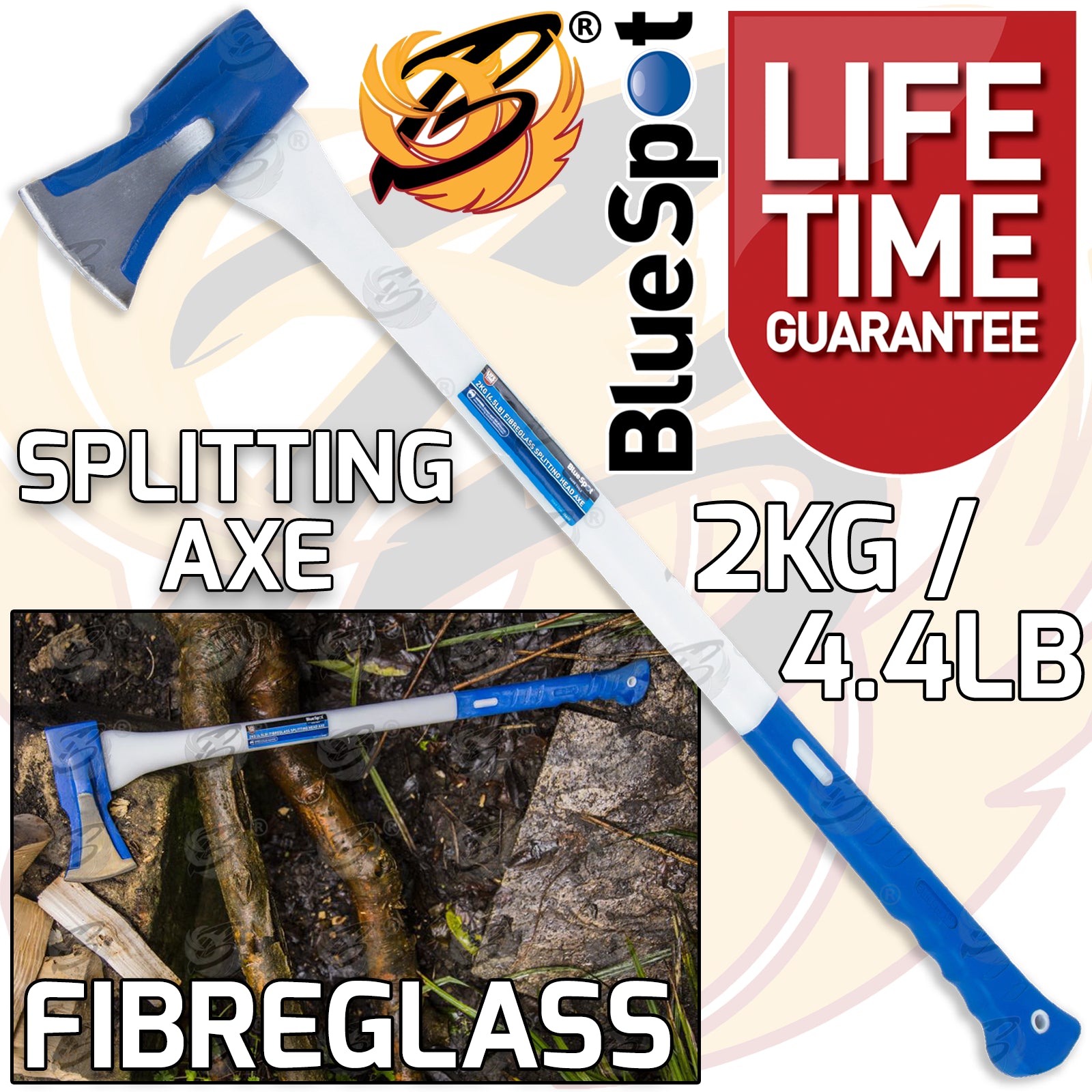 BLUESPOT 2KG ( 4.4LB ) FIBREGLASS SPLITTING HEAD FELLING AXE