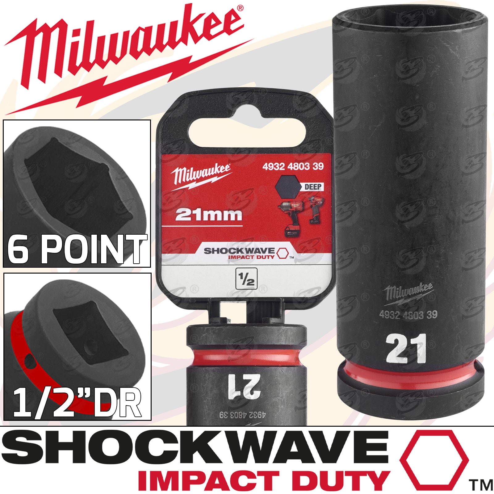 MILWAUKEE 21MM 1/2" DRIVE 6 POINT DEEP IMPACT SOCKET ( SINGLE )
