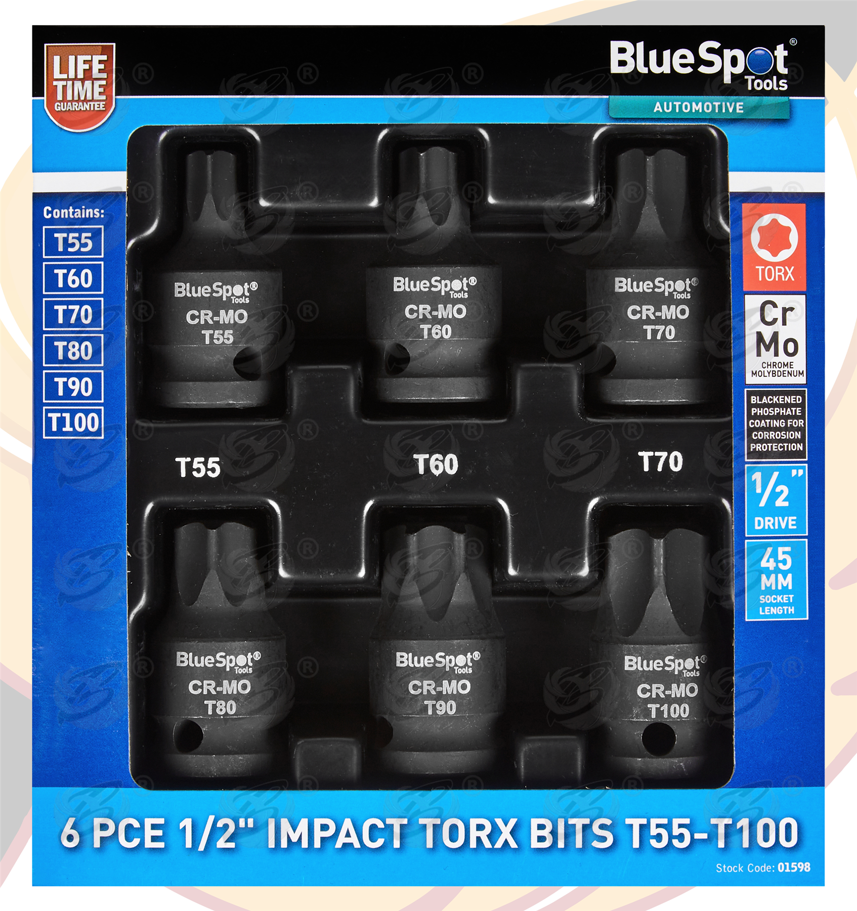 BlueSpot 6 Piece 1/2" Drive Impact Torx Bit Sockets T55 - T100 ( 01598 )