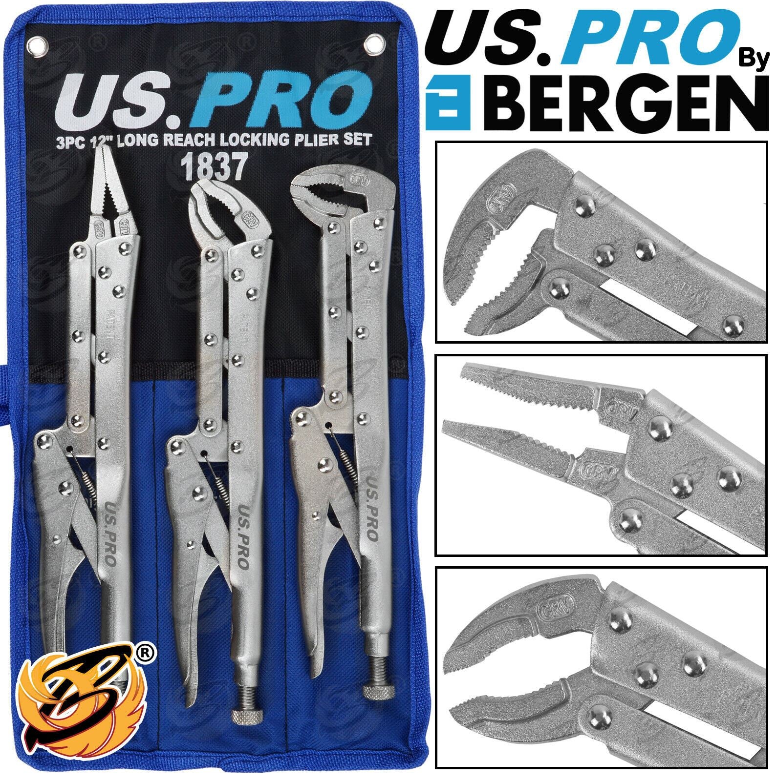 US PRO 3PCS 12" LONG REACH LOCKING PLIERS