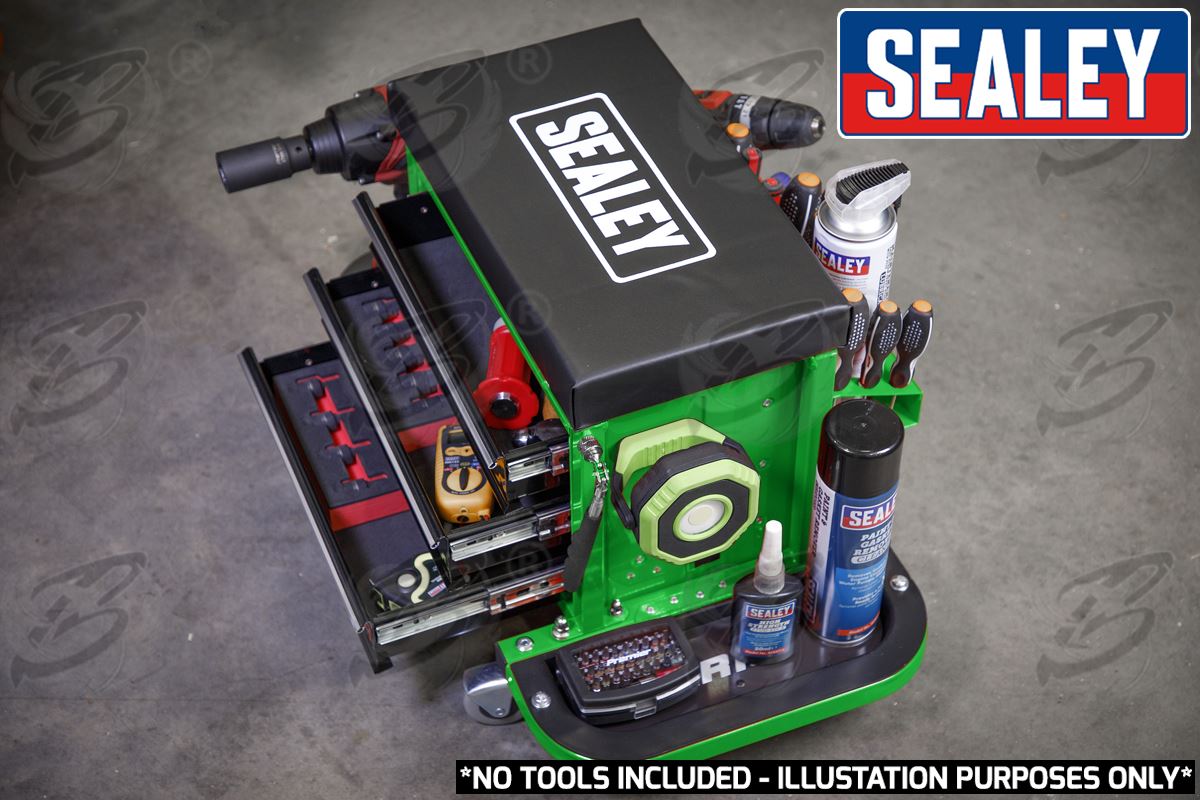 SEALEY MECHANIC STOOL / UTILTIY BOX ( GREEN )