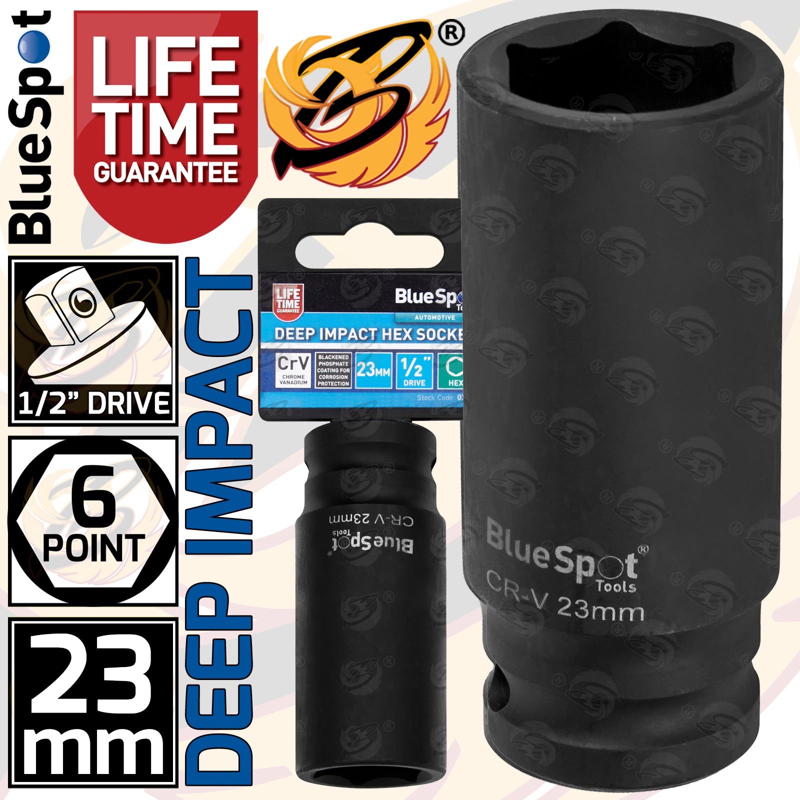 BLUESPOT 23MM 1/2" DRIVE 6 POINT DEEP IMPACT SOCKET ( SINGLE )