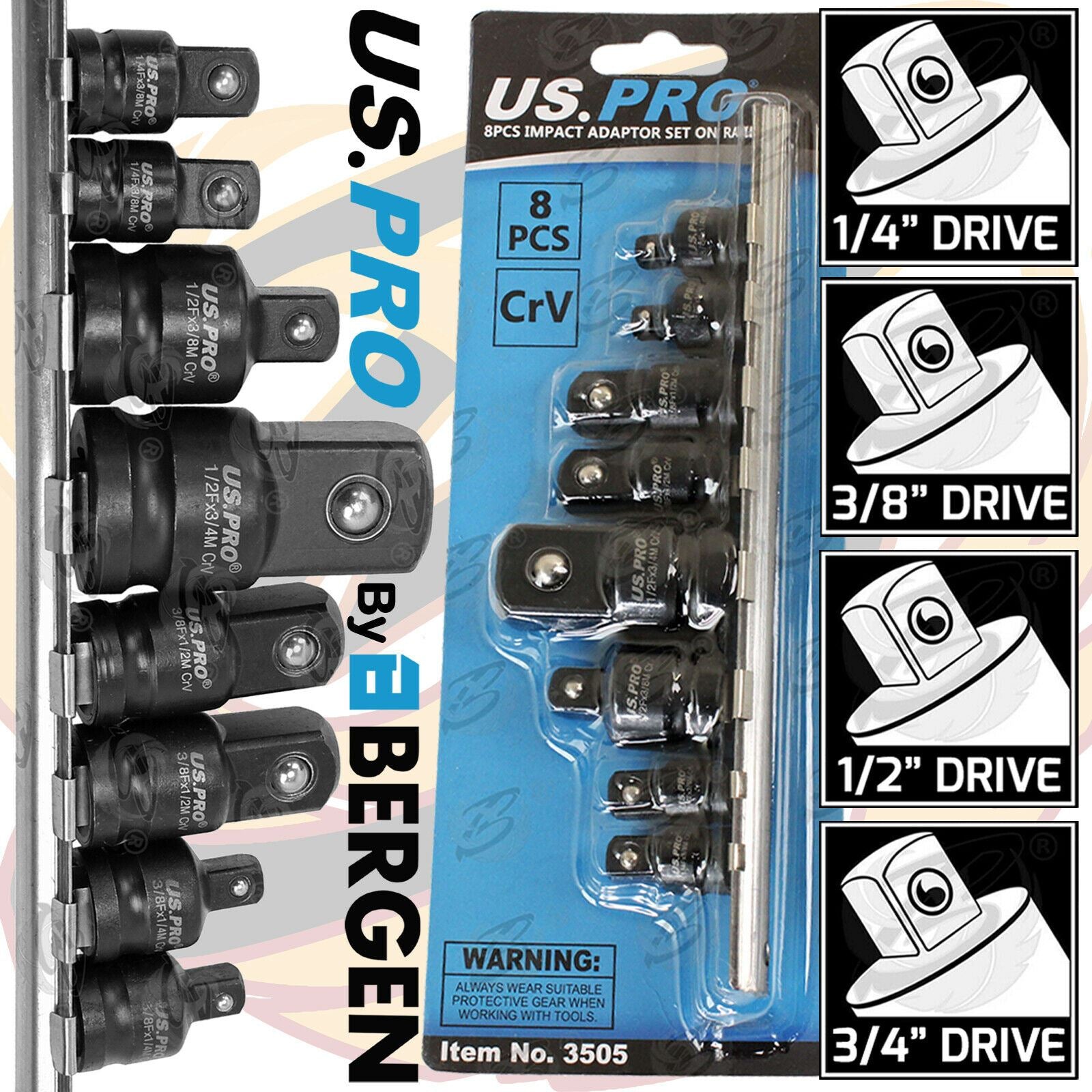 US PRO 8PCS IMPACT SOCKET ADAPTERS ( 1/4" - 3/4" )