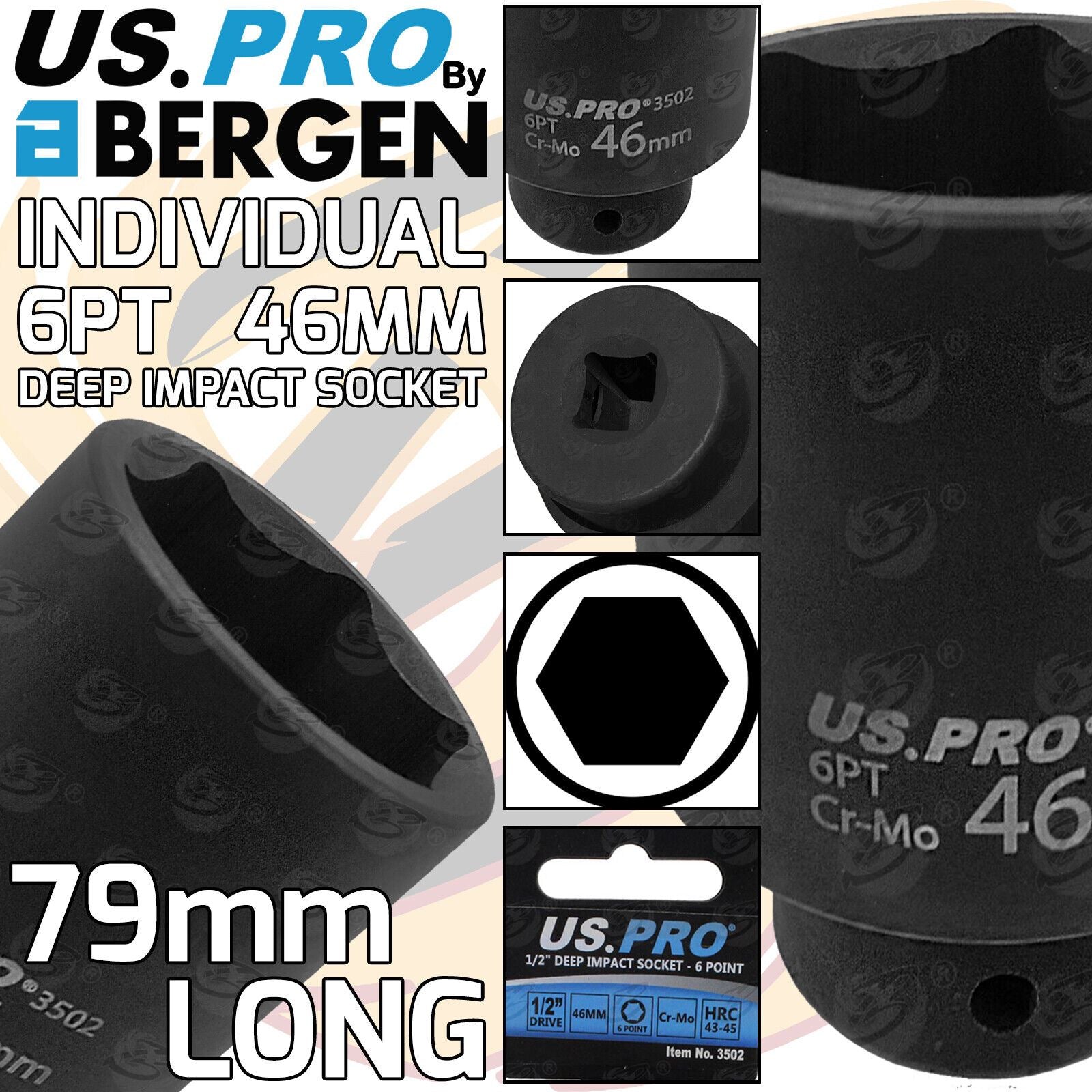 US PRO 46MM 1/2" DRIVE 6 POINT DEEP IMPACT SOCKET ( 79MM LONG ) ( SINGLE )