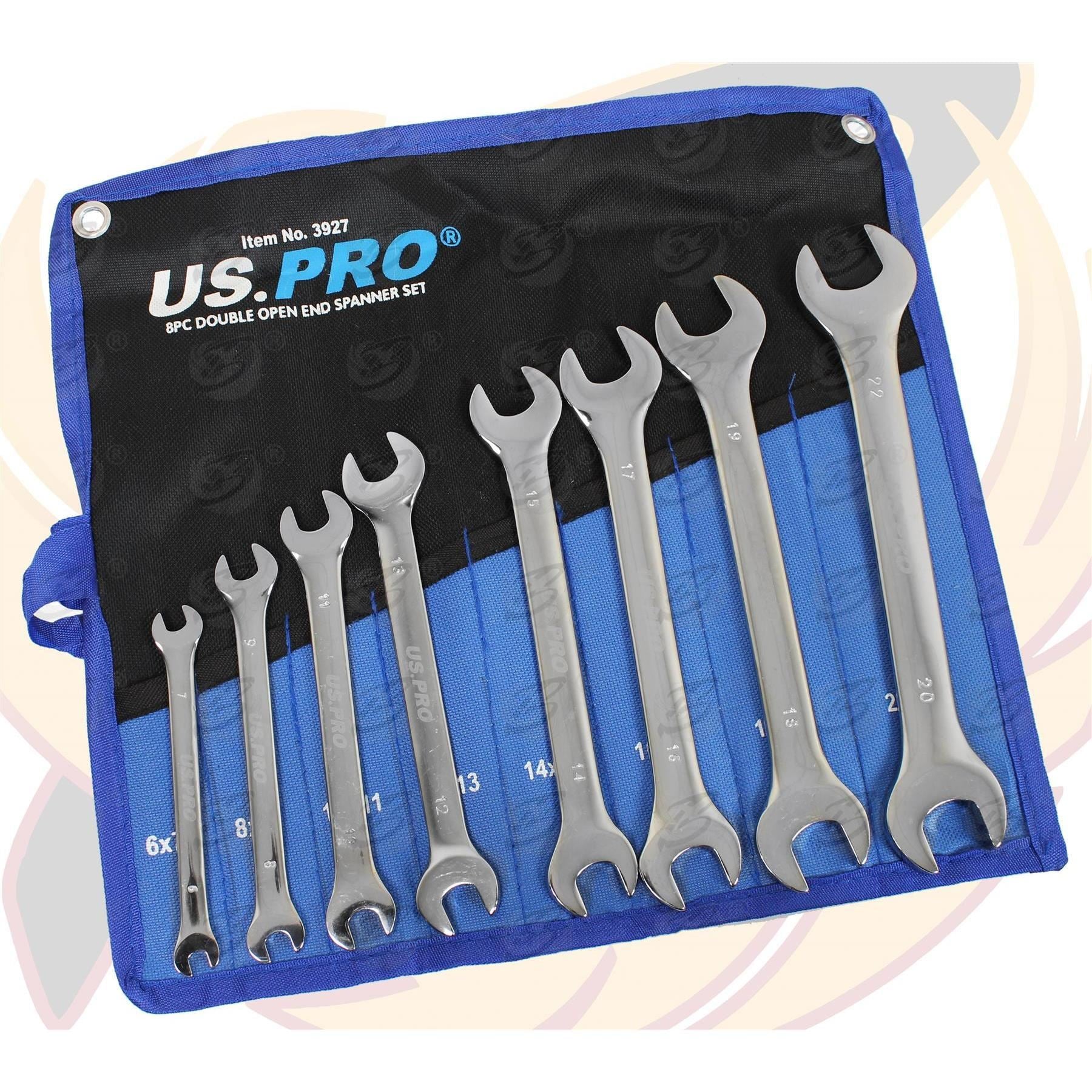US PRO 8PCS DOUBLE OPEN ENDED SPANNERS 6MM - 22MM