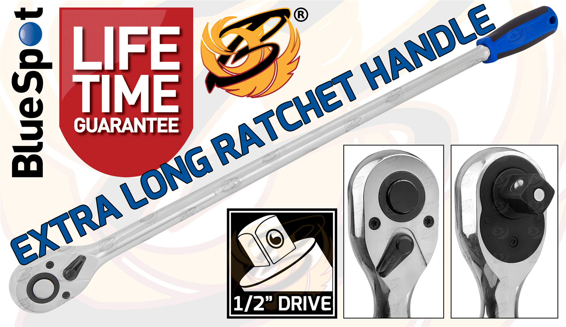 BLUESPOT 3PCS 1/4" & 3/8" & 1/2" DRIVE 72 TOOTH EXTRA LONG RATCHET HANDLES