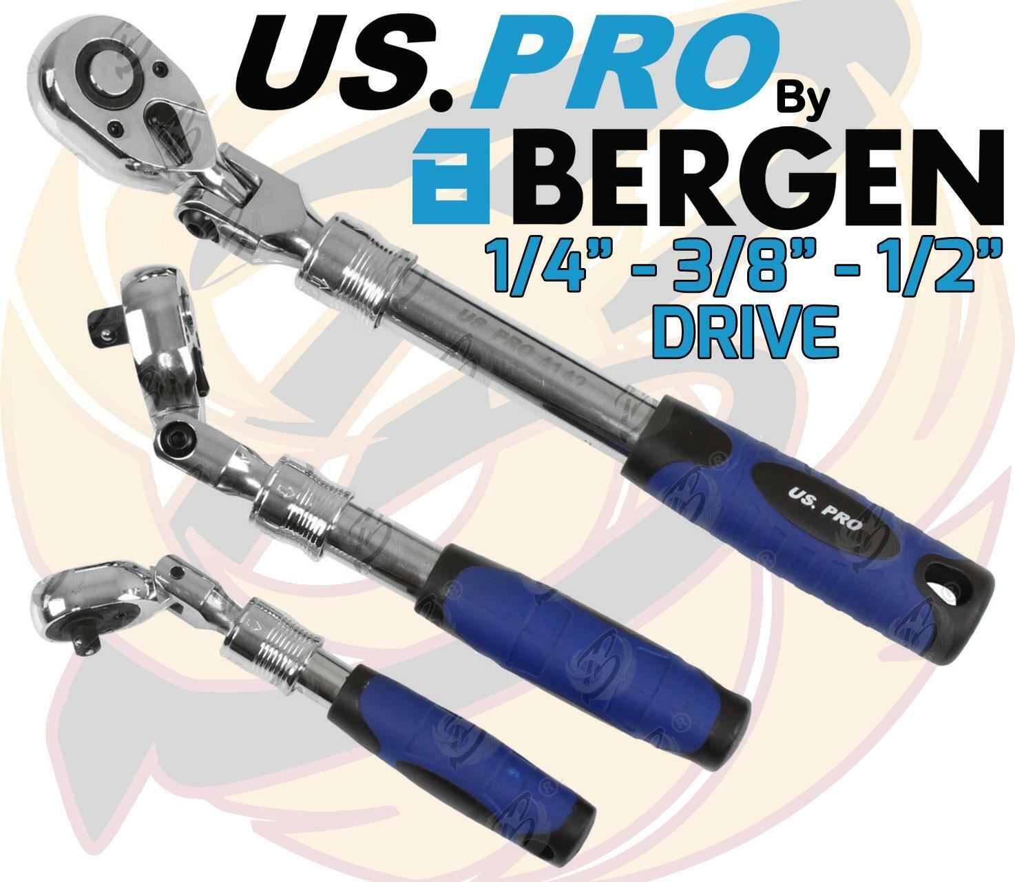 US PRO 3PCS 1/4" & 3/8" & 1/2" DRIVE 72 TOOTH FLEXI EXTENDABLE RATCHET HANDLES