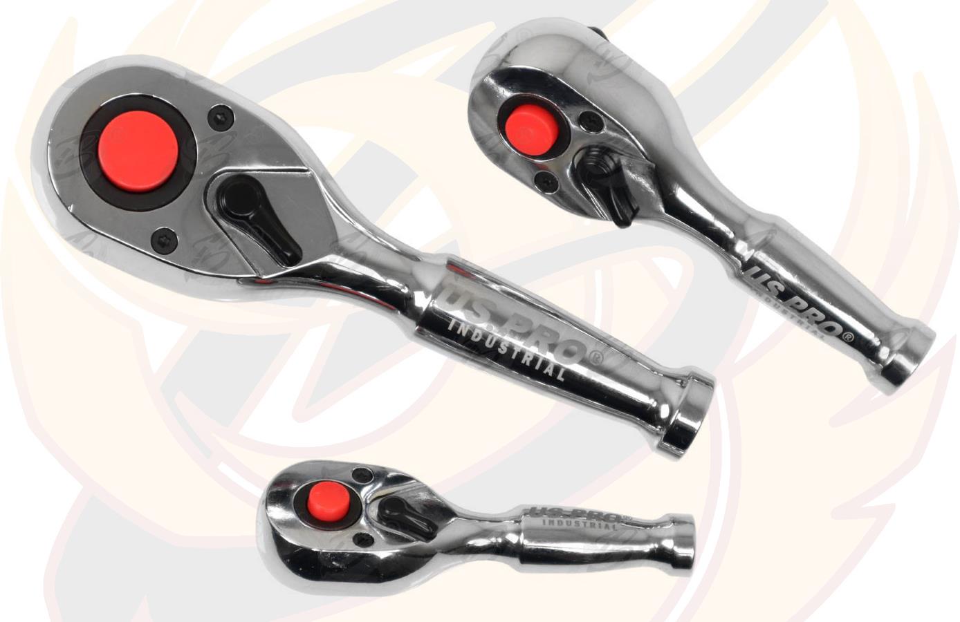 US PRO INDUSTRIAL 6PCS 1/4" & 3/8" & 1/2" DRIVE 90 TOOTH RATCHET HANDLES