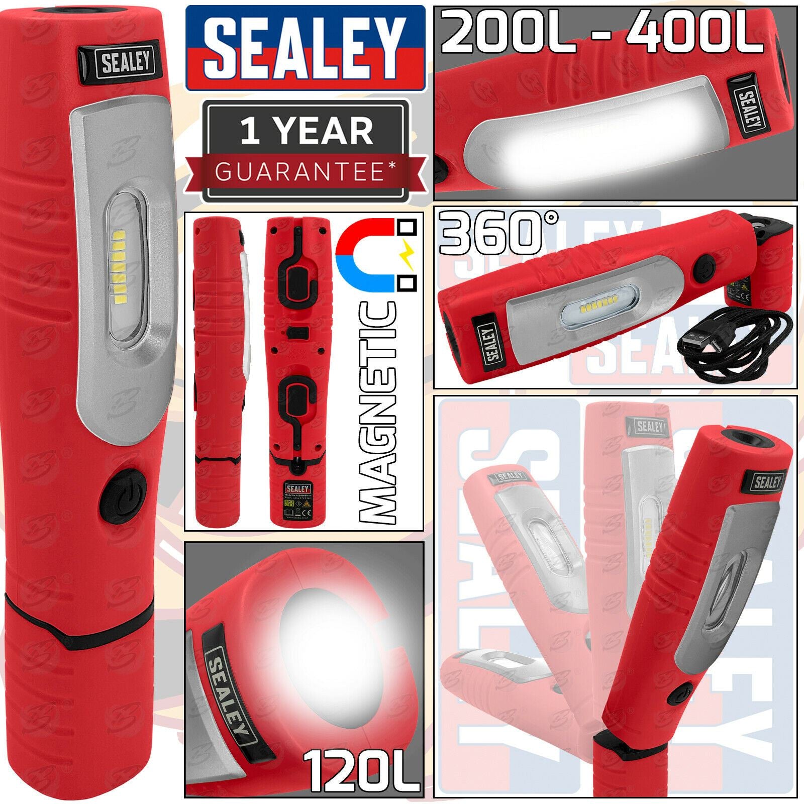 SEALEY RECHARGEABLE SMD LED LI - ION WORK LIGHT ( RED )