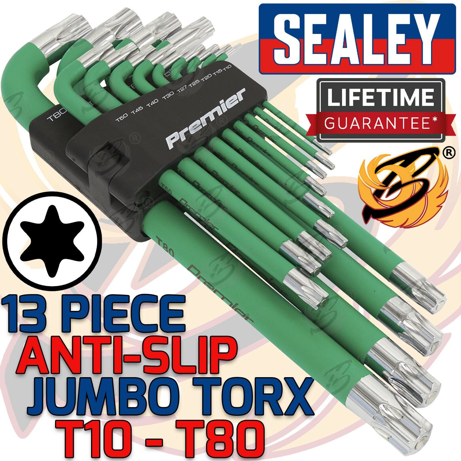 SEALEY JUMBO MAGNETIC ANTI SLIP TORX KEYS T10 - T80