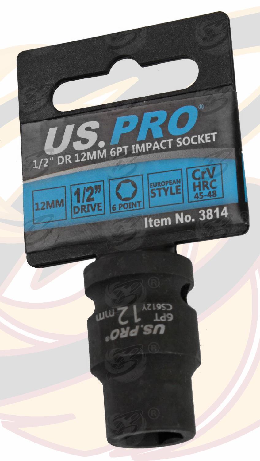 US PRO 12MM 1/2" DRIVE 6 POINT SHALLOW IMPACT SOCKET ( SINGLE )