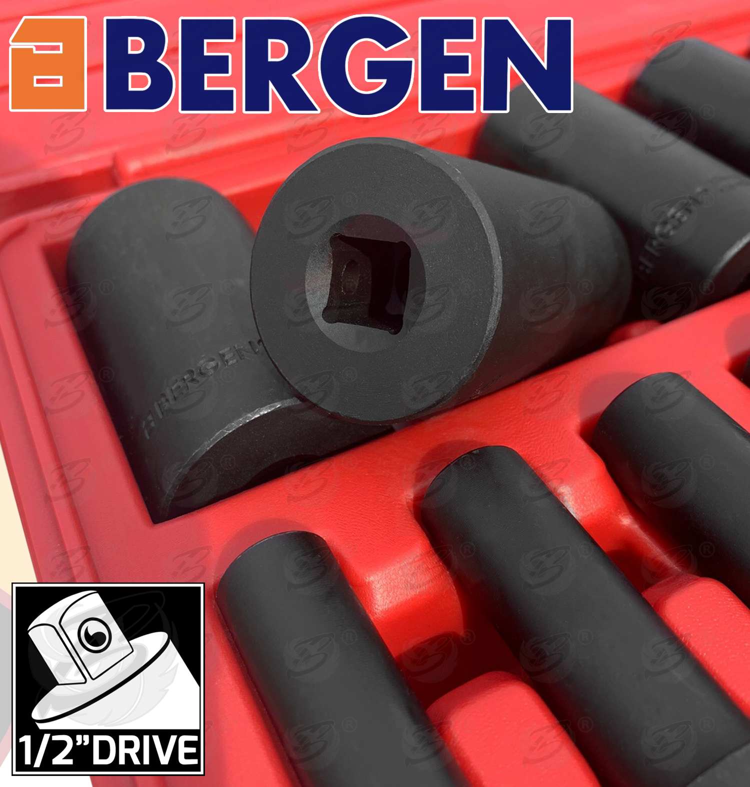 Bergen 16 Piece 1/2" Drive 6 Point Xi - Ion Impact Socket Set ( 10mm - 32mm ) ( 1402 )