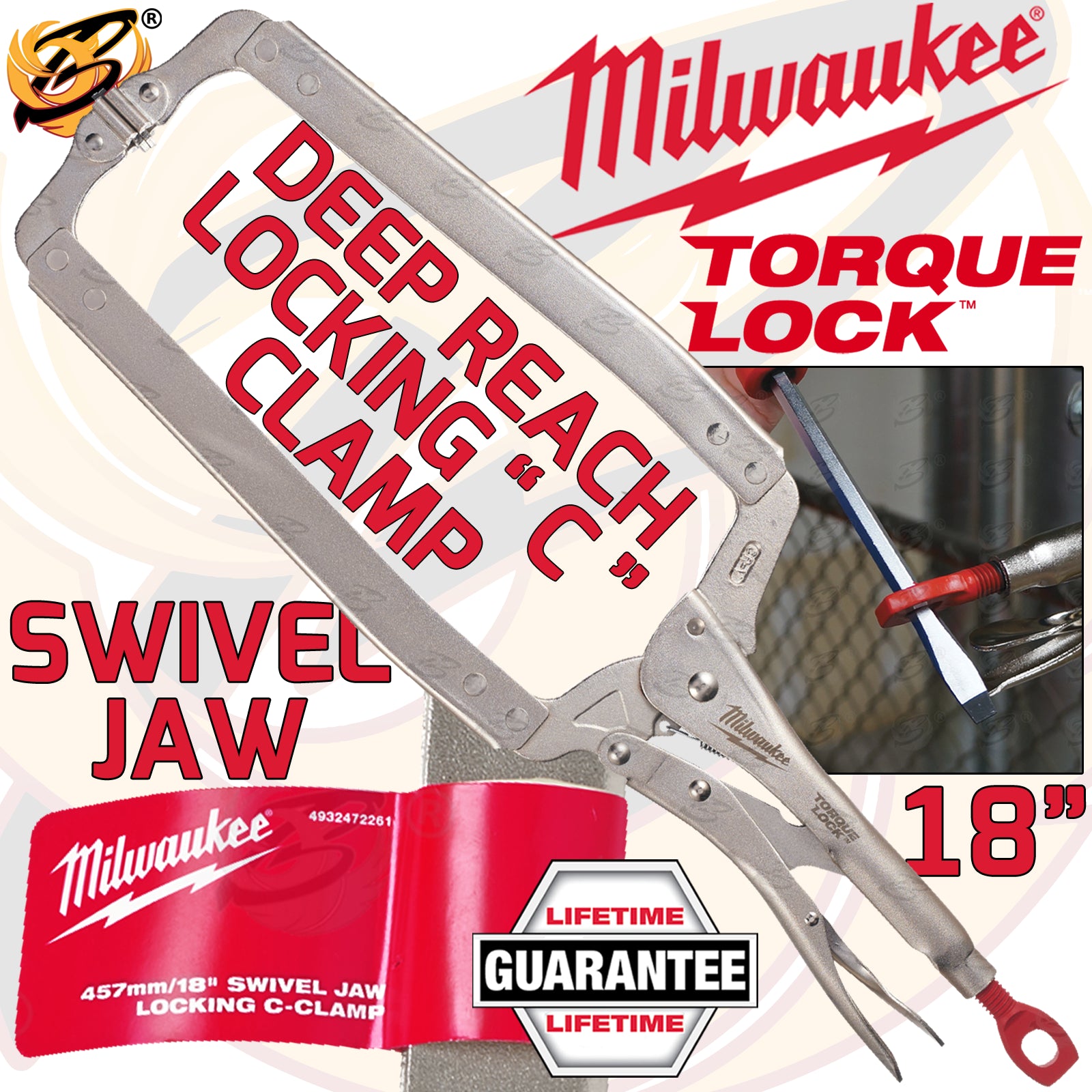 MILWAUKEE 18" DEEP REACH SWIVEL JAW TORQUE LOCK LOCKING PLIERS